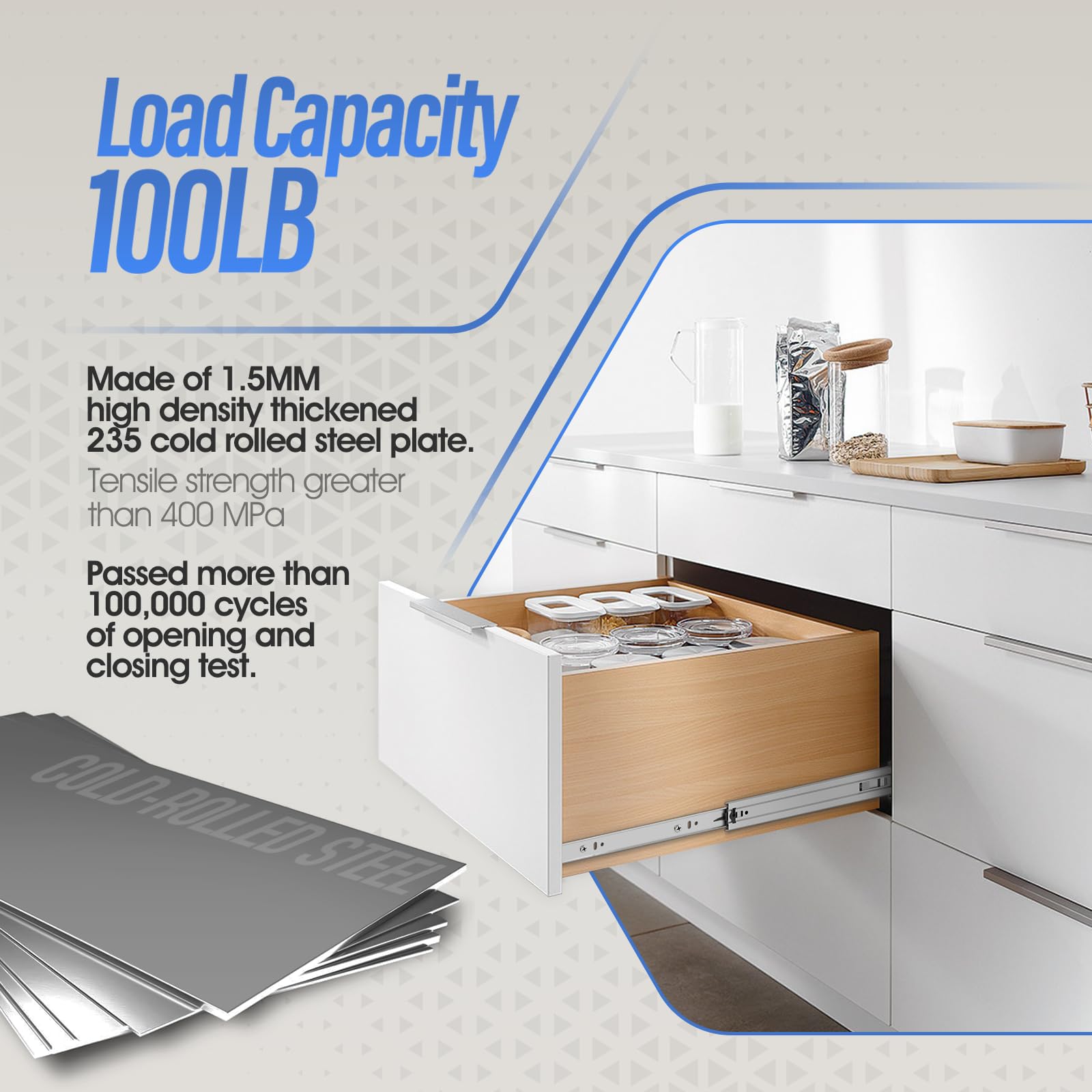 Heavy Duty Full Extension Ball Bearing Drawer Slides 8-24 Inch (10