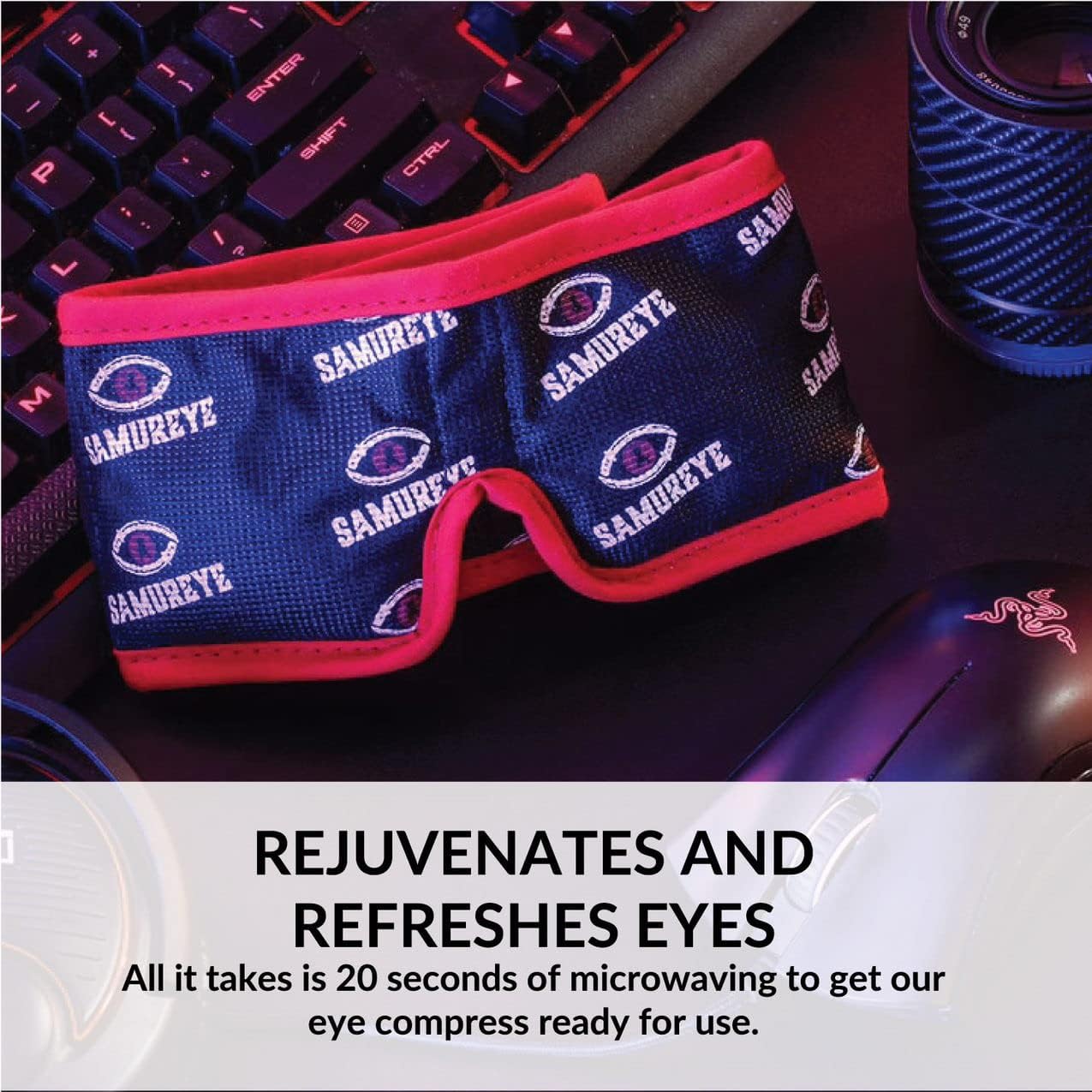 Bruder Samureye Gaming Enhancement Mask - Microwaveable Moist Heat Eye Mask for Gamers - Improves Gaming Performance & Faster Reaction Times - Rejuvenates & Refreshes Tired Eyes - Comfortable Adjustable & Hand Washable - Perfect for Esports, Late Night Gaming & Eye Strain Relief