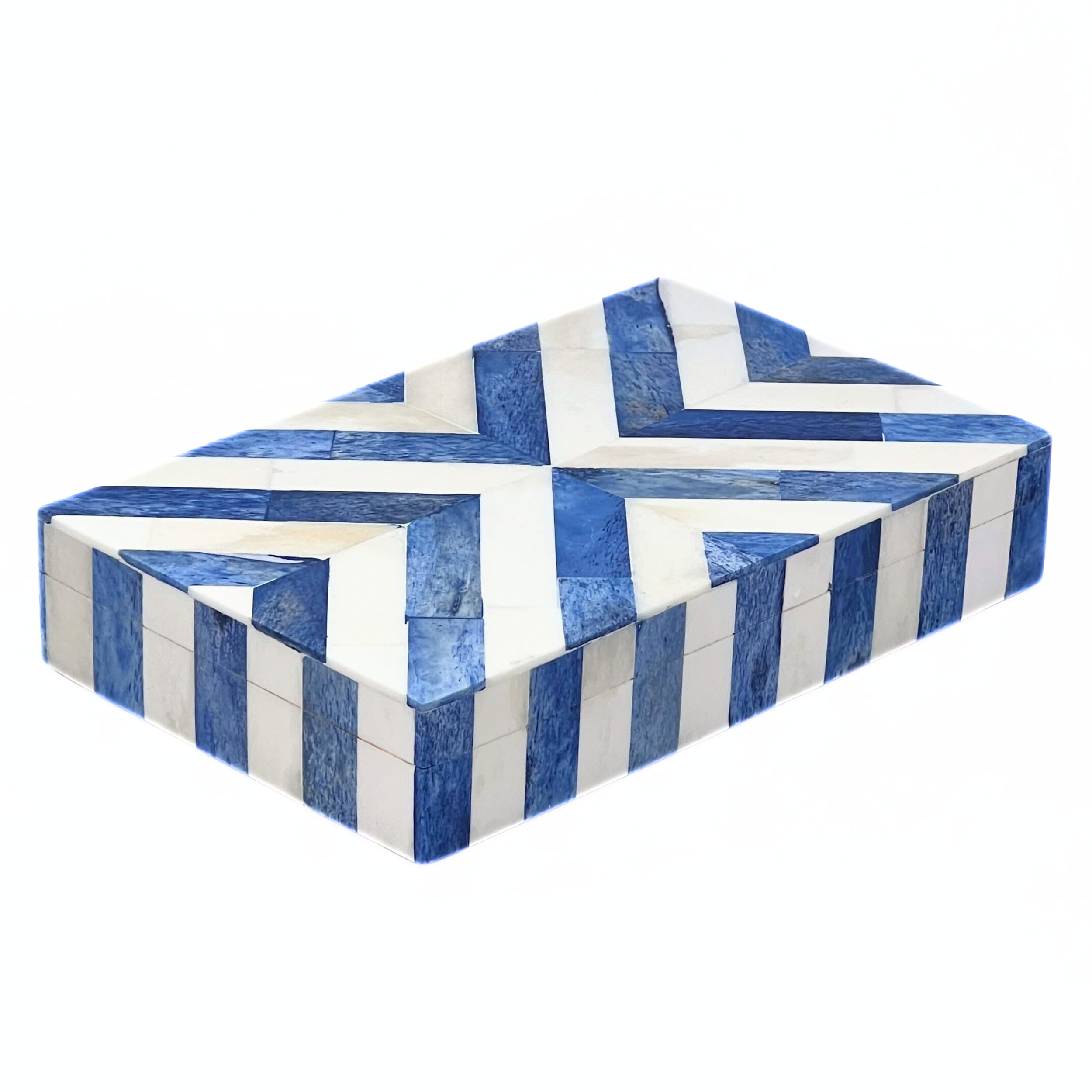 Decorative Keepsake Storage Box - Jewelry Organizer with Chevron Pattern | Blue & White Modern Home Decor | Perfect for Celebrity Dressing Rooms & Gift Giving
