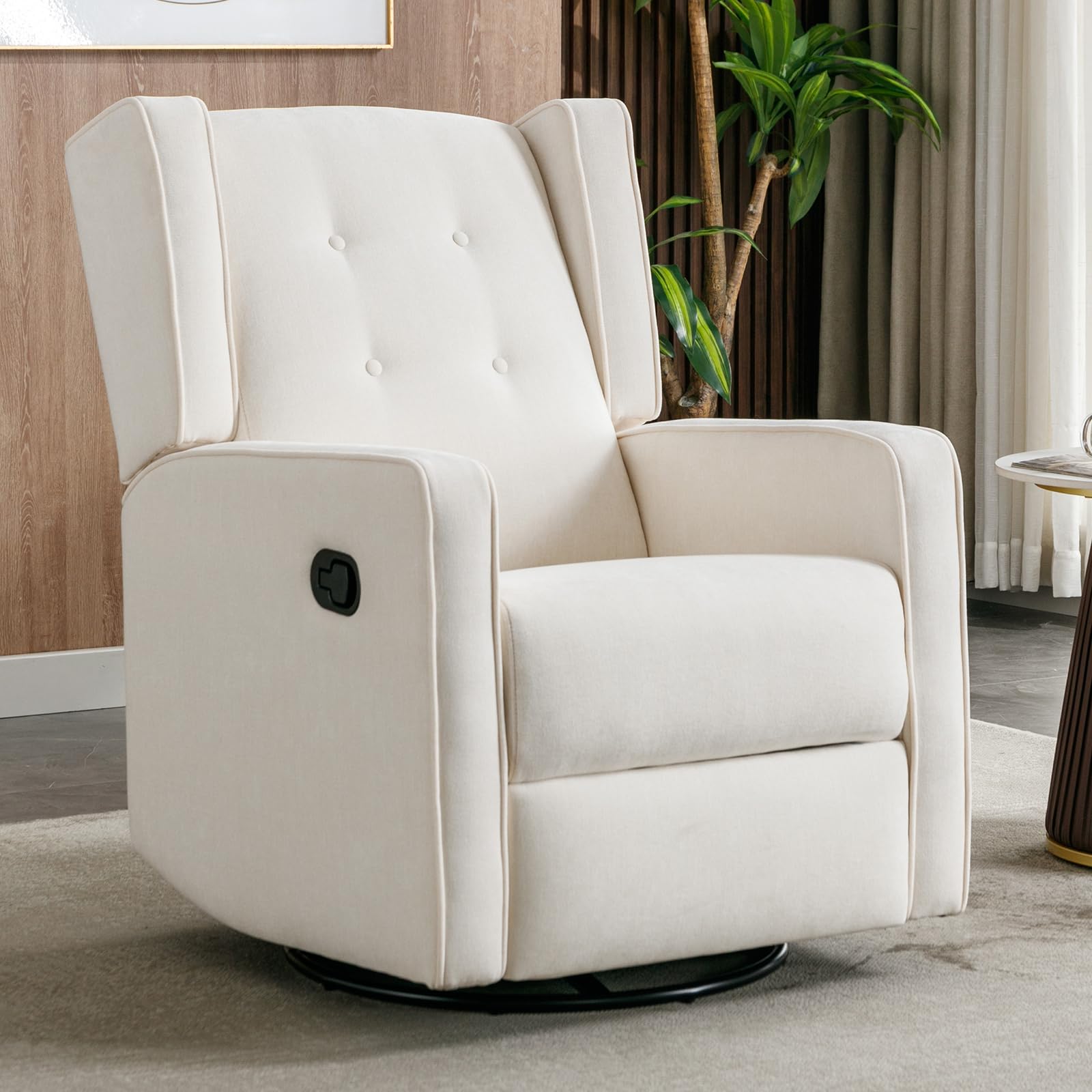 Swivel Rocker Recliner Chair - Manual Reclining Nursery Glider with Smooth Swivel Motion, White - Perfect for Baby Nurseries, Living Rooms & Breastfeeding Comfort