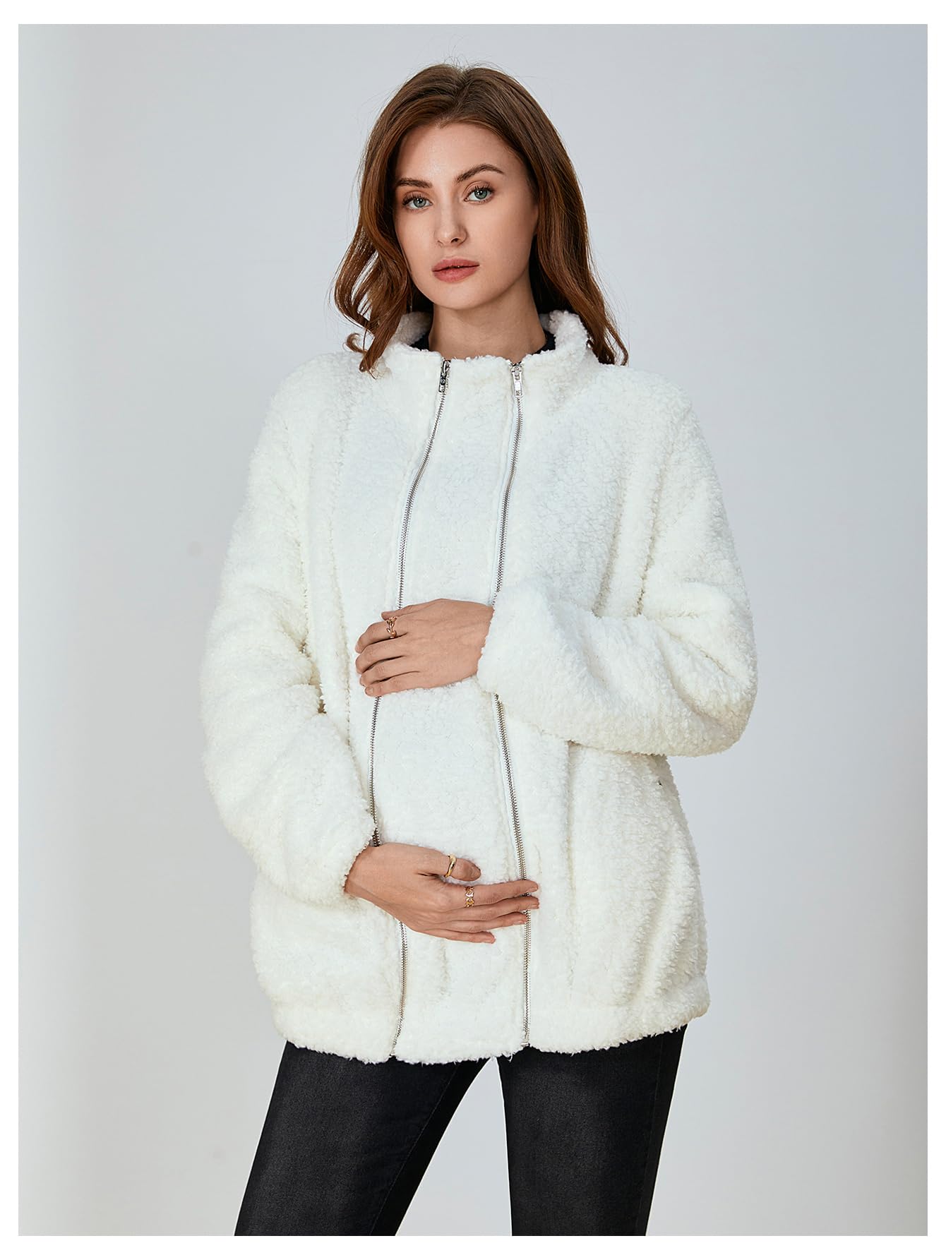 SOLY HUX Women's Maternity Winter Coat - Fleece Lined Zip Up Jacket for Pregnant Women | Pregnancy Coat Extender | Warm & Comfortable for Outdoor Activities & Daily Wear