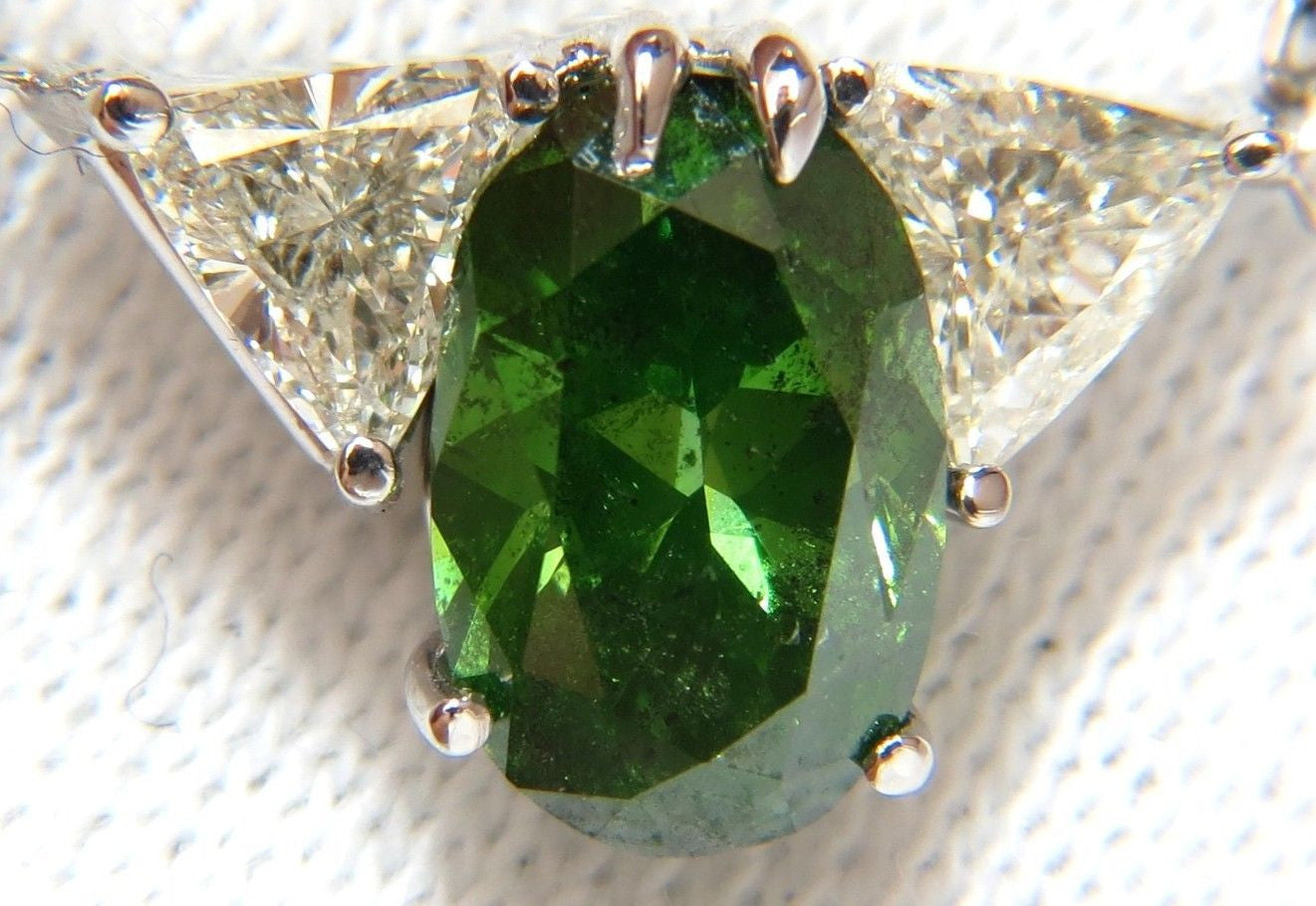 3.26CT Enhanced Fancy Green Diamond Necklace with Side Trilliants in 14K Gold - Elegant Jewelry for Weddings, Anniversaries & Special Occasions