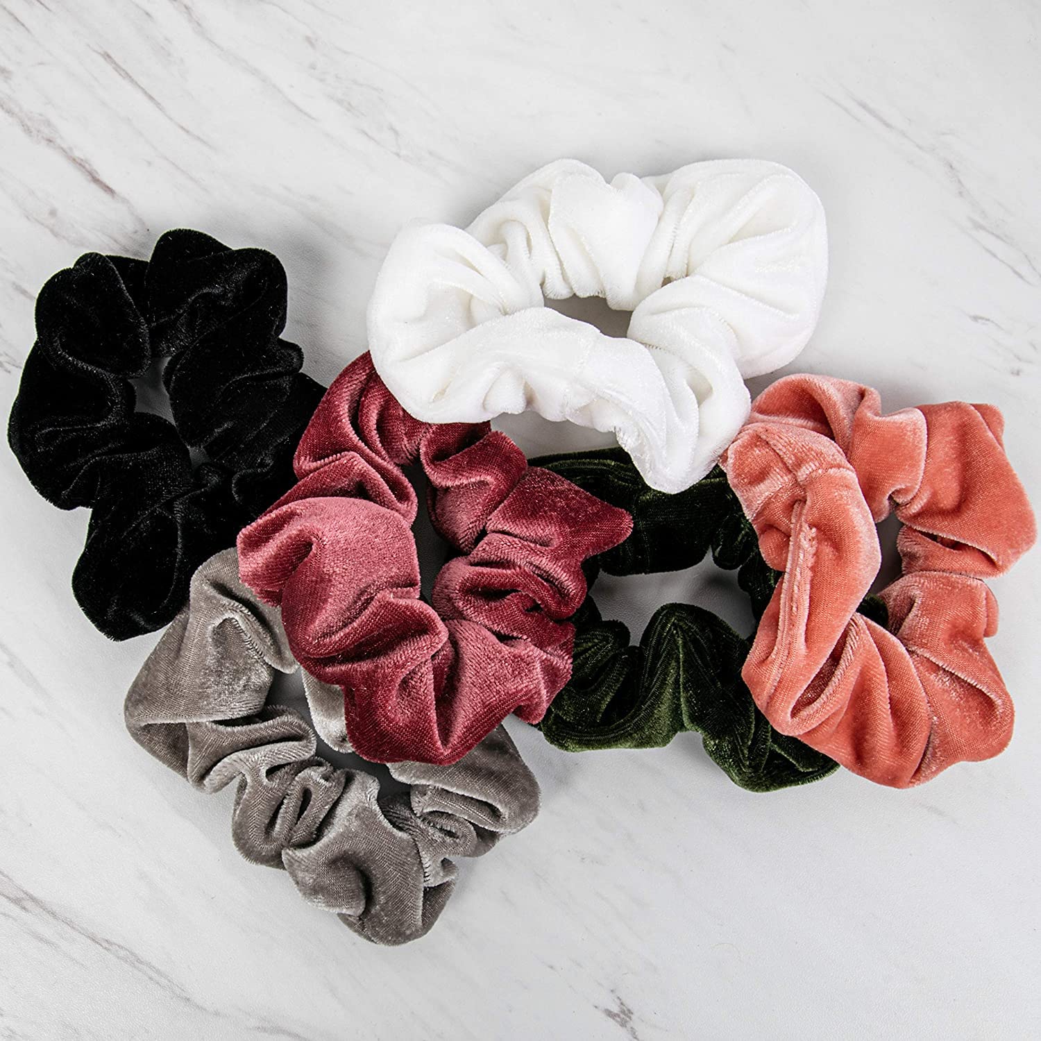 ALIBA COLLECTION 6 Pack Velvet Hair Scrunchies - Soft Elastic Hair Ties for Women & Girls - Hair Accessories for Work, Gym, Party & Everyday Use