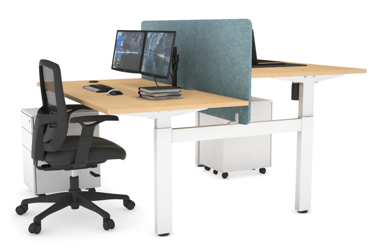 Adjustable 2-Person H Bench Workstation - White Frame (1600L x 800W) with Cable Management | Ergonomic Office Desk for Collaborative Workspaces & Home Offices