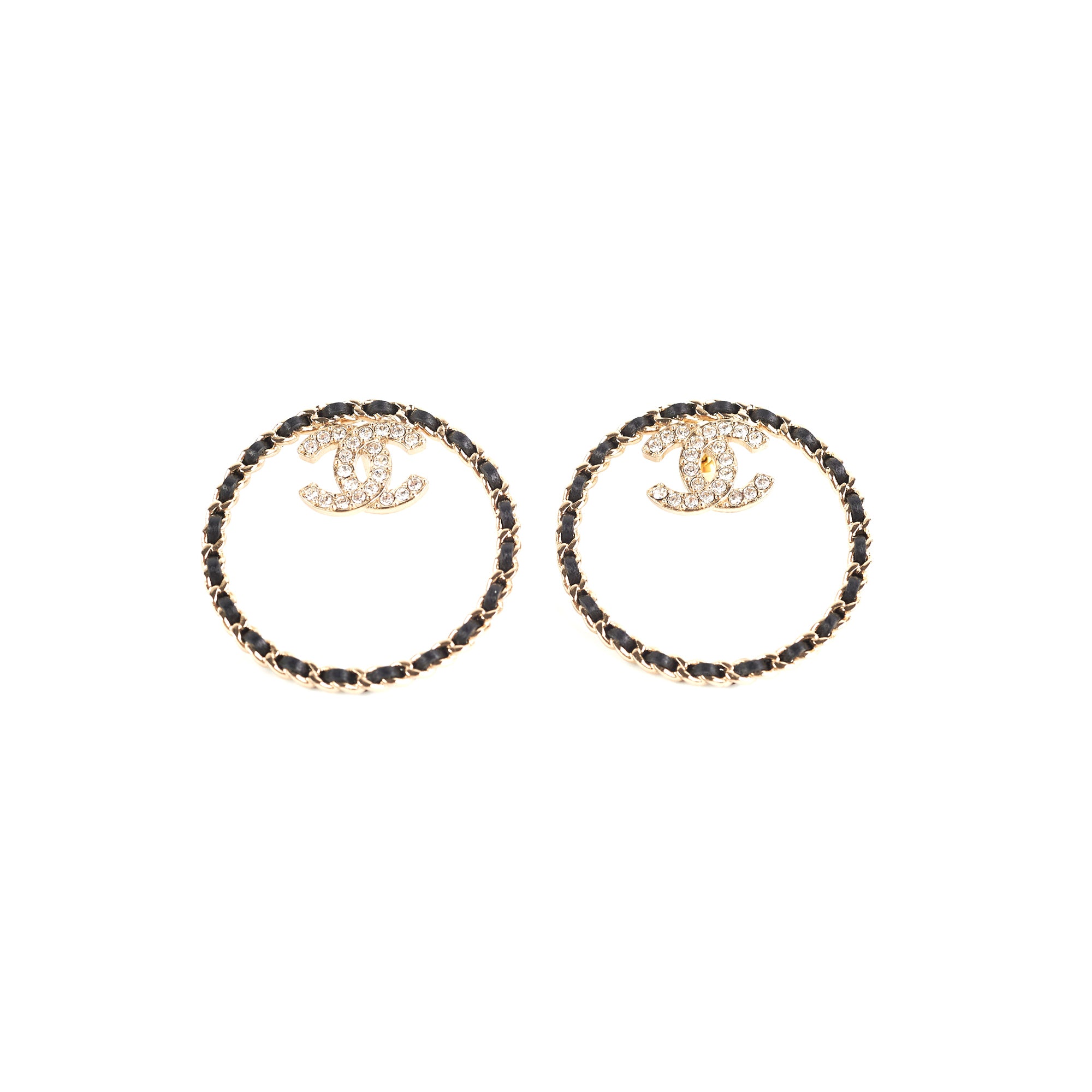 Chanel 22B Crystal Gold & Black Round Earrings - Luxury Fashion Jewelry for Women, Perfect for Parties, Weddings & Special Occasions