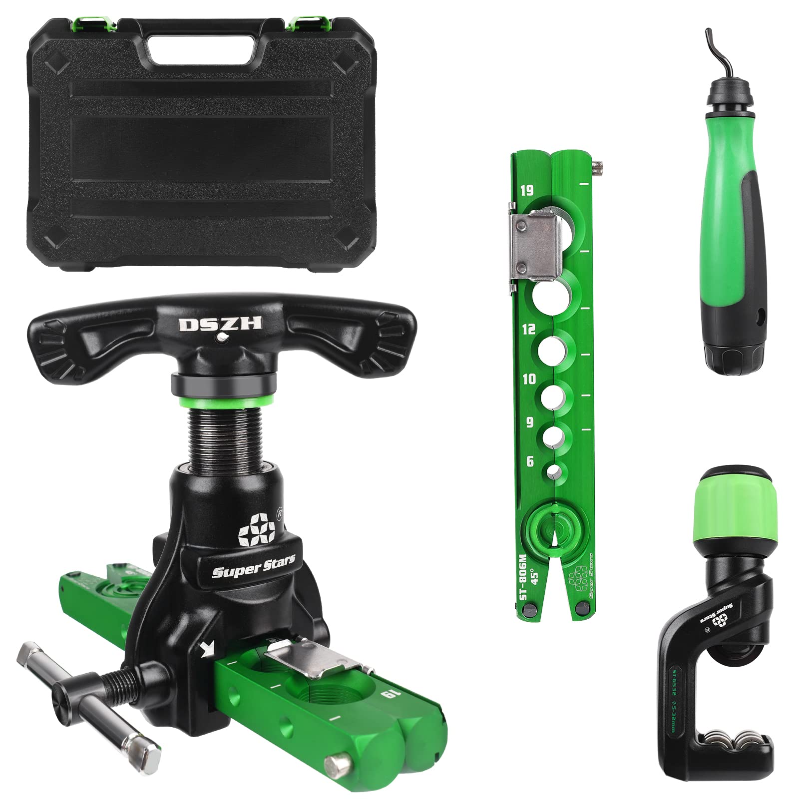 HVAC Flaring Tool Kit 1/4”-3/4” - 45° Eccentric Manual Tubing Flare Tool with Deburring for Copper & Aluminum Pipes - Perfect for AC Repair, Refrigeration & Plumbing Projects