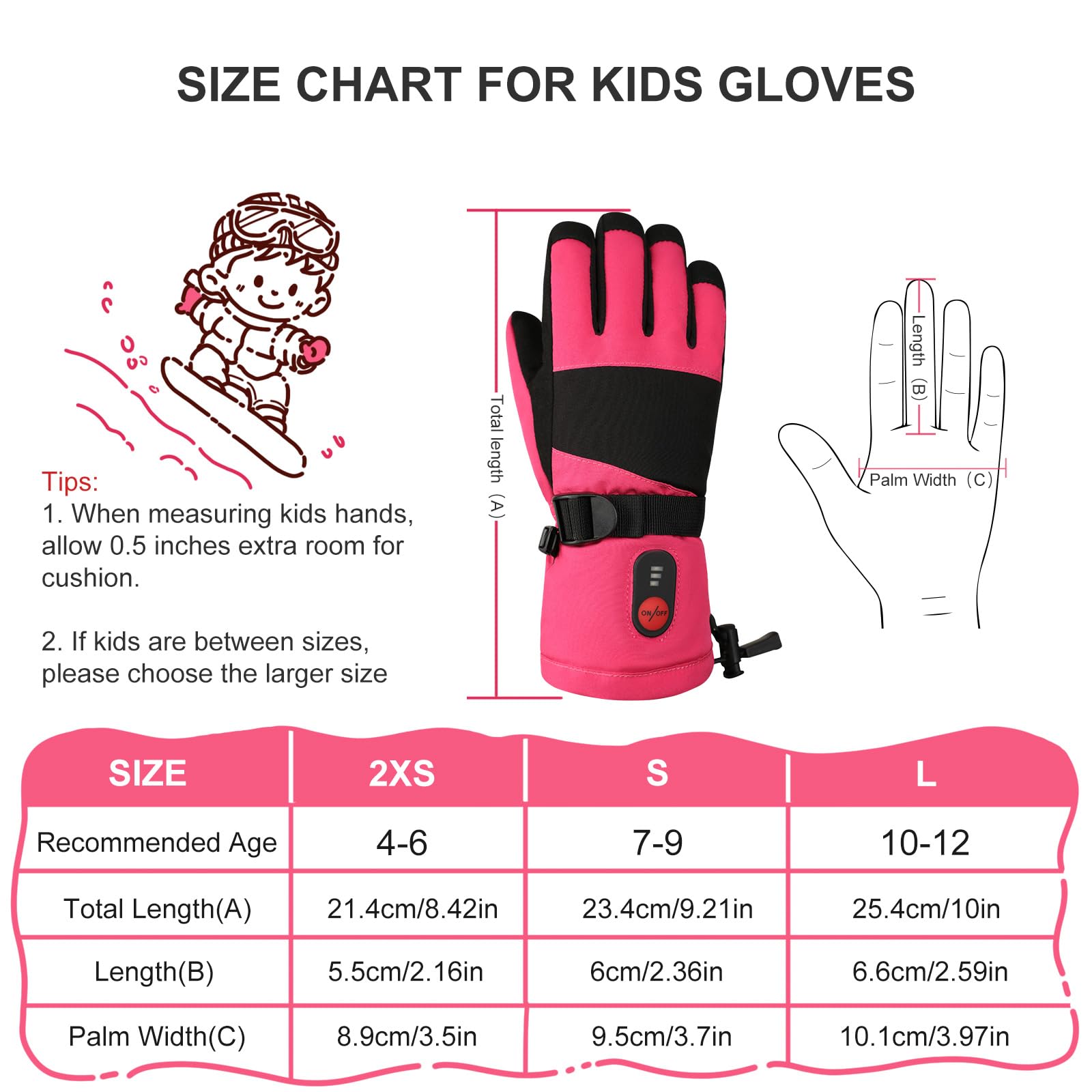 Heated Gloves for Kids - Rechargeable Battery, 3 Heat Settings, Waterproof & Windproof Winter Gloves with Non-Slip Grip | Perfect for Skiing, Snowboarding, Snowball Fights, Cycling & Outdoor Winter Activities | Great Christmas Gift for Boys & Girls