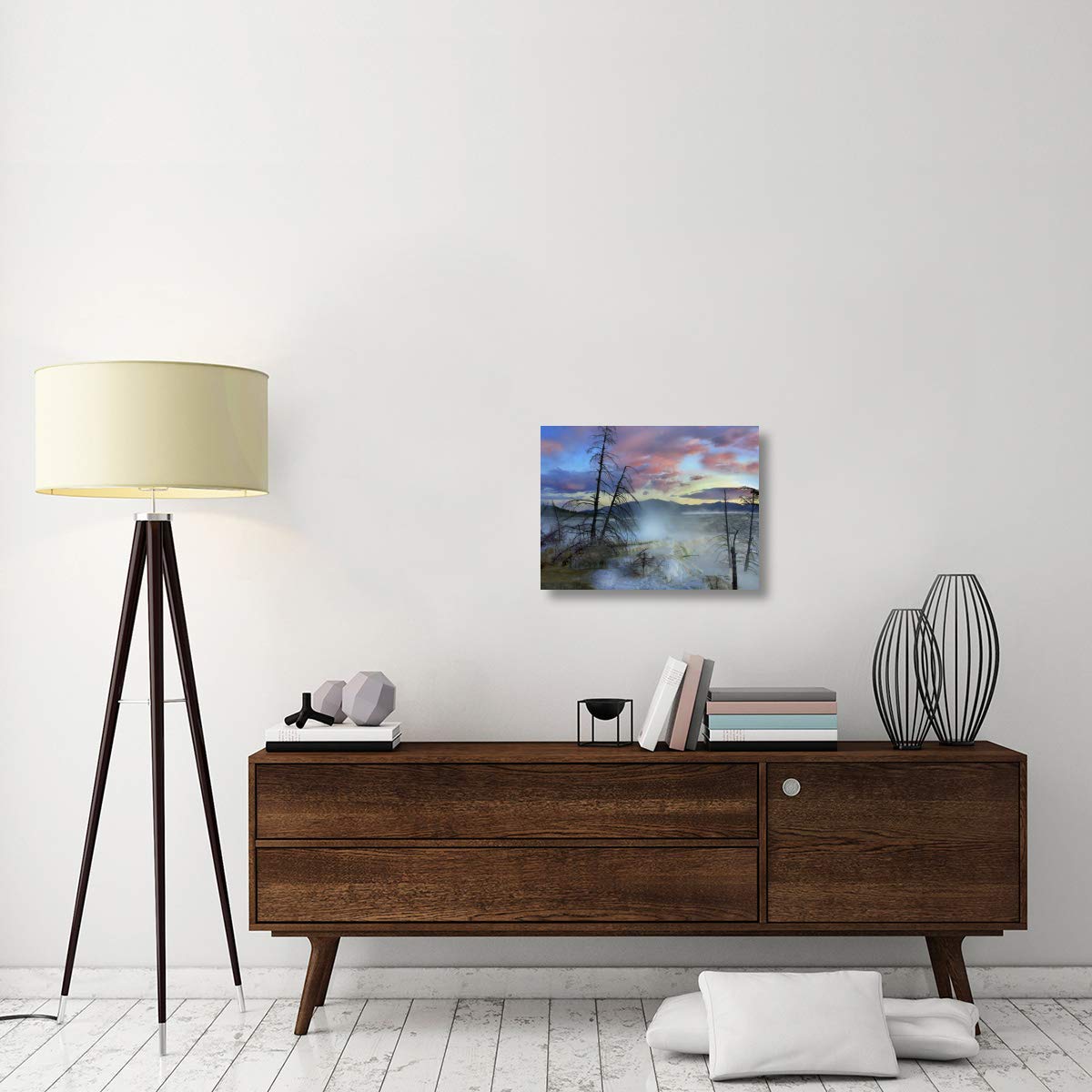 Yellowstone National Park Canvas Art - 24x18 Inch Steam Rising from Minerva Terrace at Mammoth Hot Springs Wyoming - Wall Decor for Living Room, Office & Bedroom