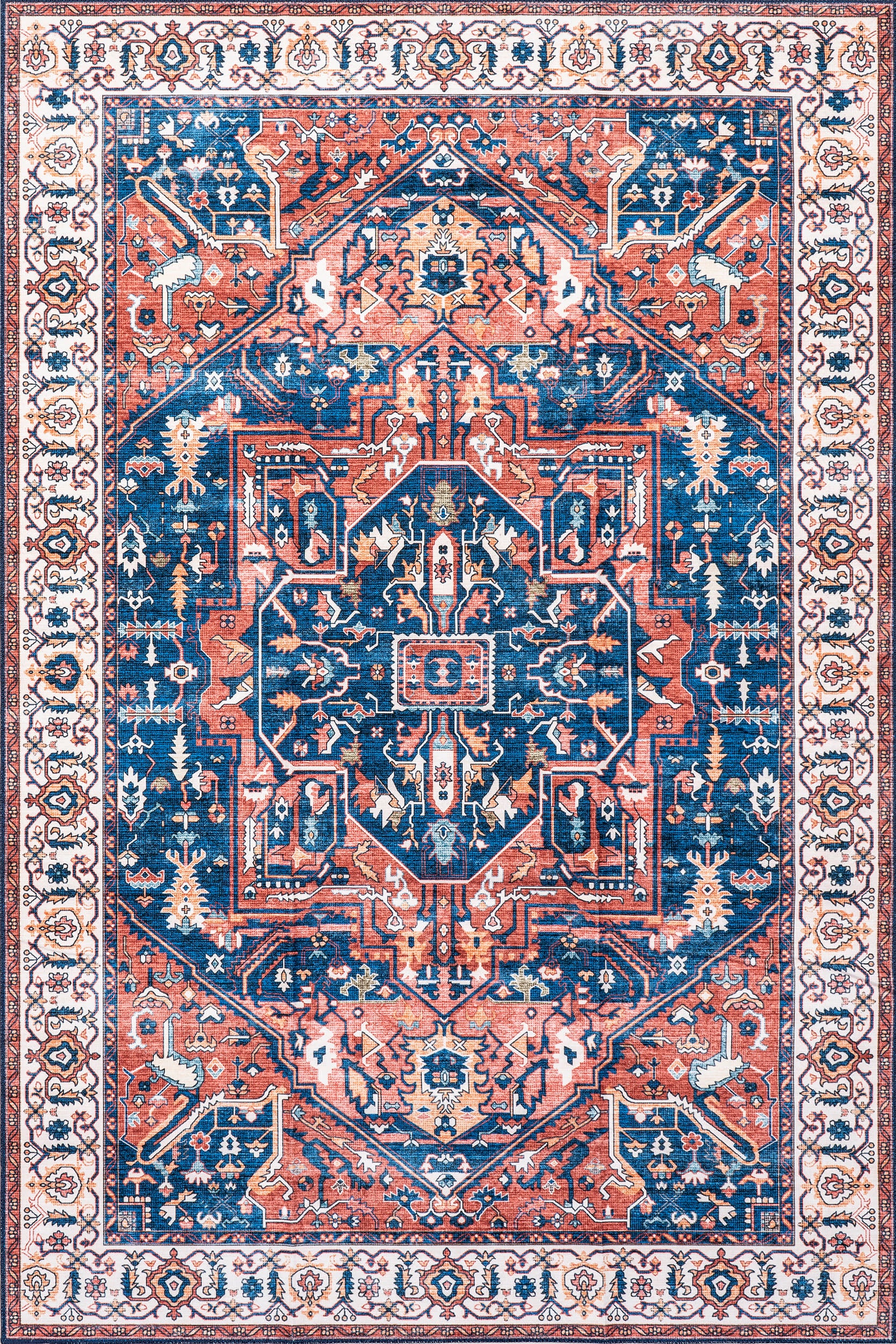Atrium Medallion Washable Rug in Rust - Stylish & Durable Indoor/Outdoor Area Rug for Living Room, Bedroom, or Patio Decor