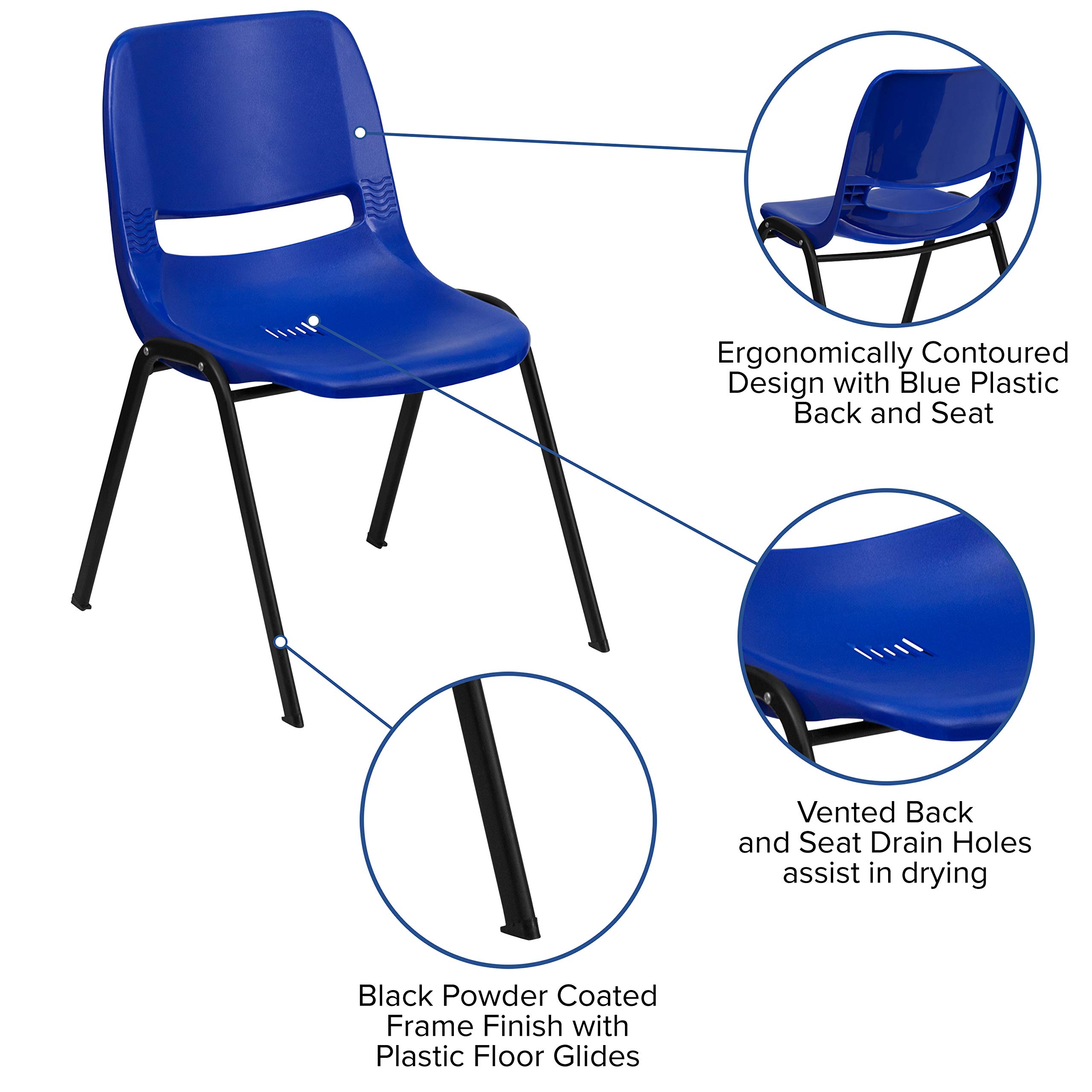 EMMA + OLIVER Navy Blue Ergonomic Shell Stack Chair with Black Metal Frame - 16
