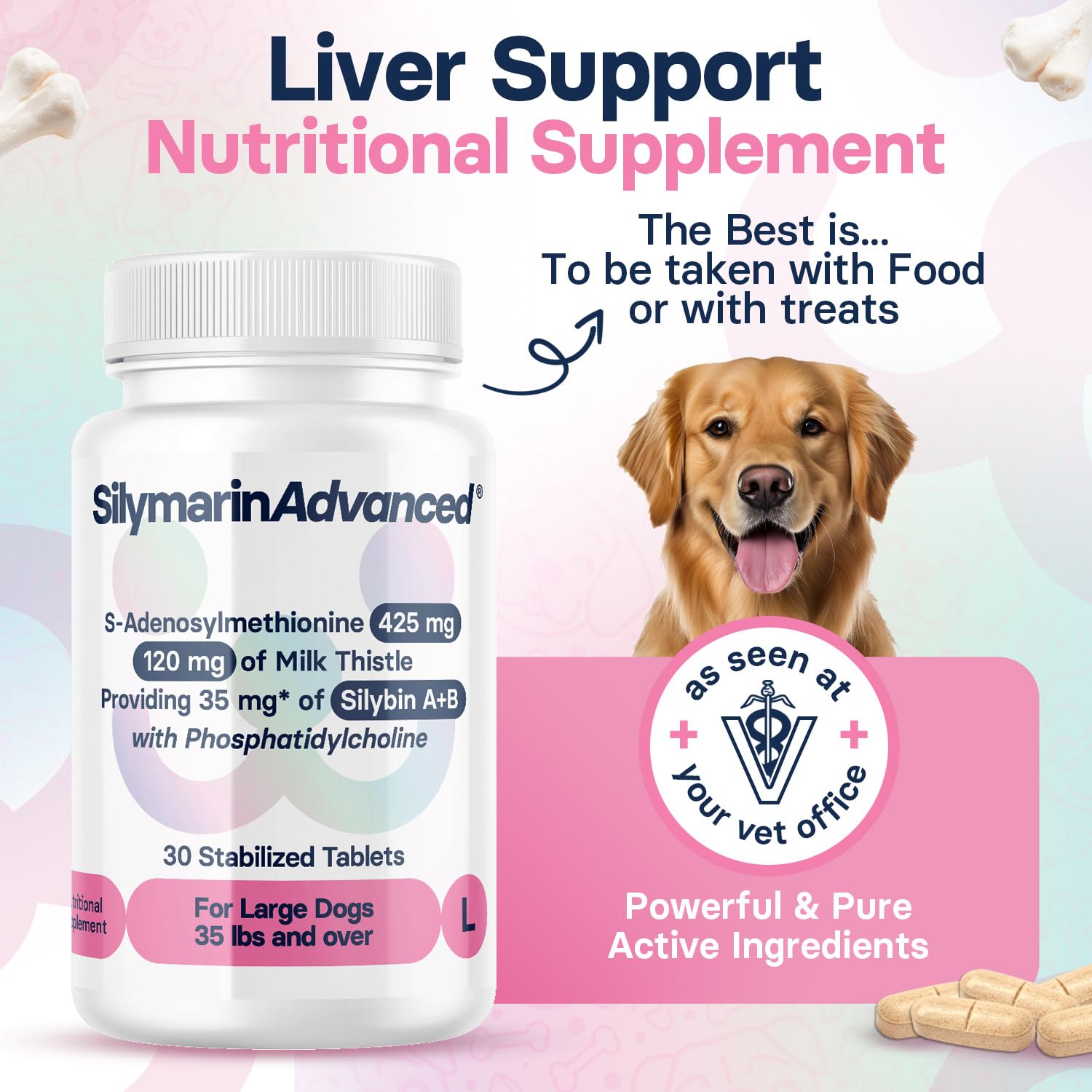 Liver Health Supplement for Large Dogs - Milk Thistle Extract with S-Adenosylmethionine (SAMe) & Silybin - 30 Tablets for Liver Detox & Canine Wellness - Supports Senior Dogs & Pets with Liver Issues