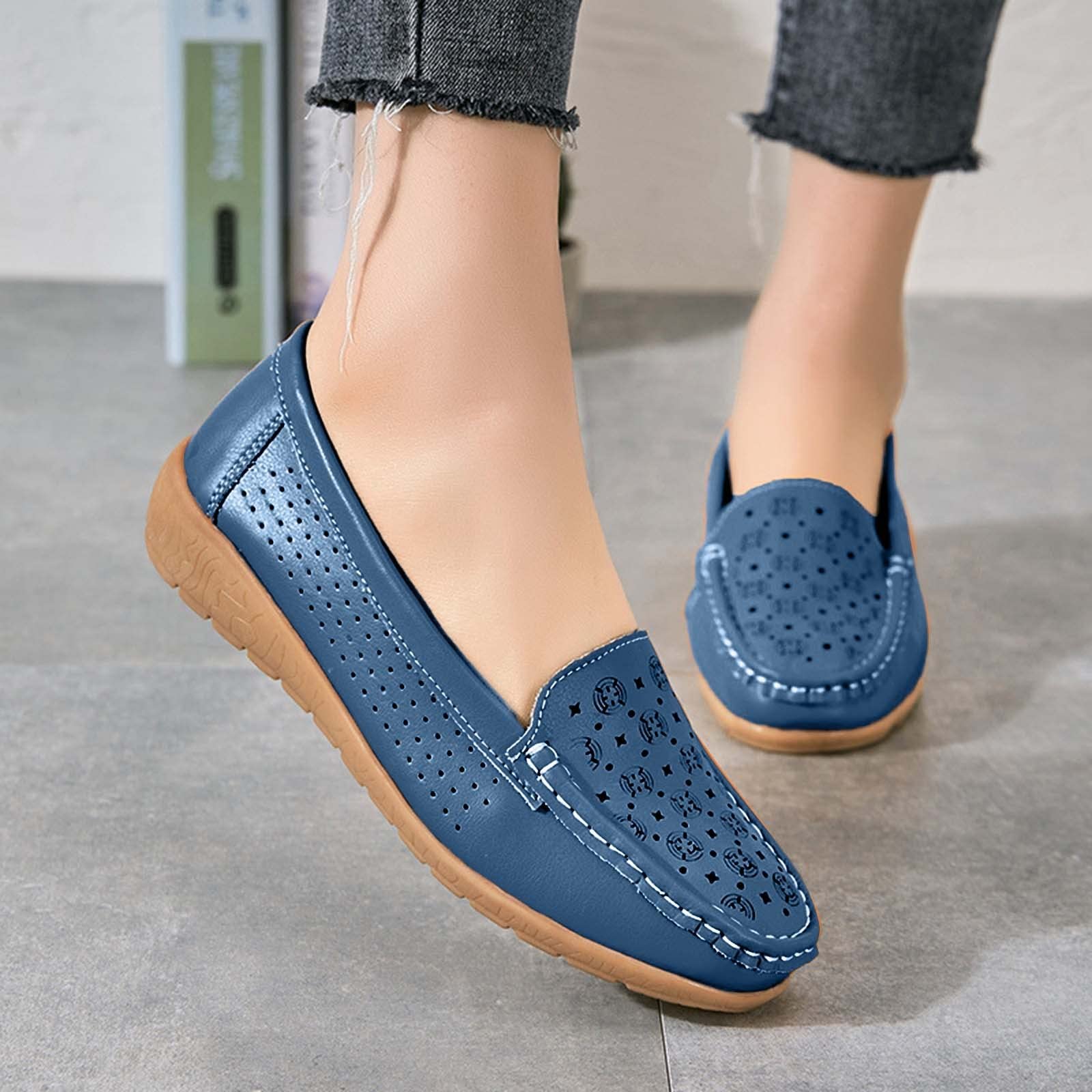 **Women's Summer Casual Hollow Flat Heel Loafers - Breathable Comfortable Slip-On Shoes for Nurses, Walking & Daily Wear**    *(Use for work, shopping, travel, or casual outings – lightweight and stylish!)*