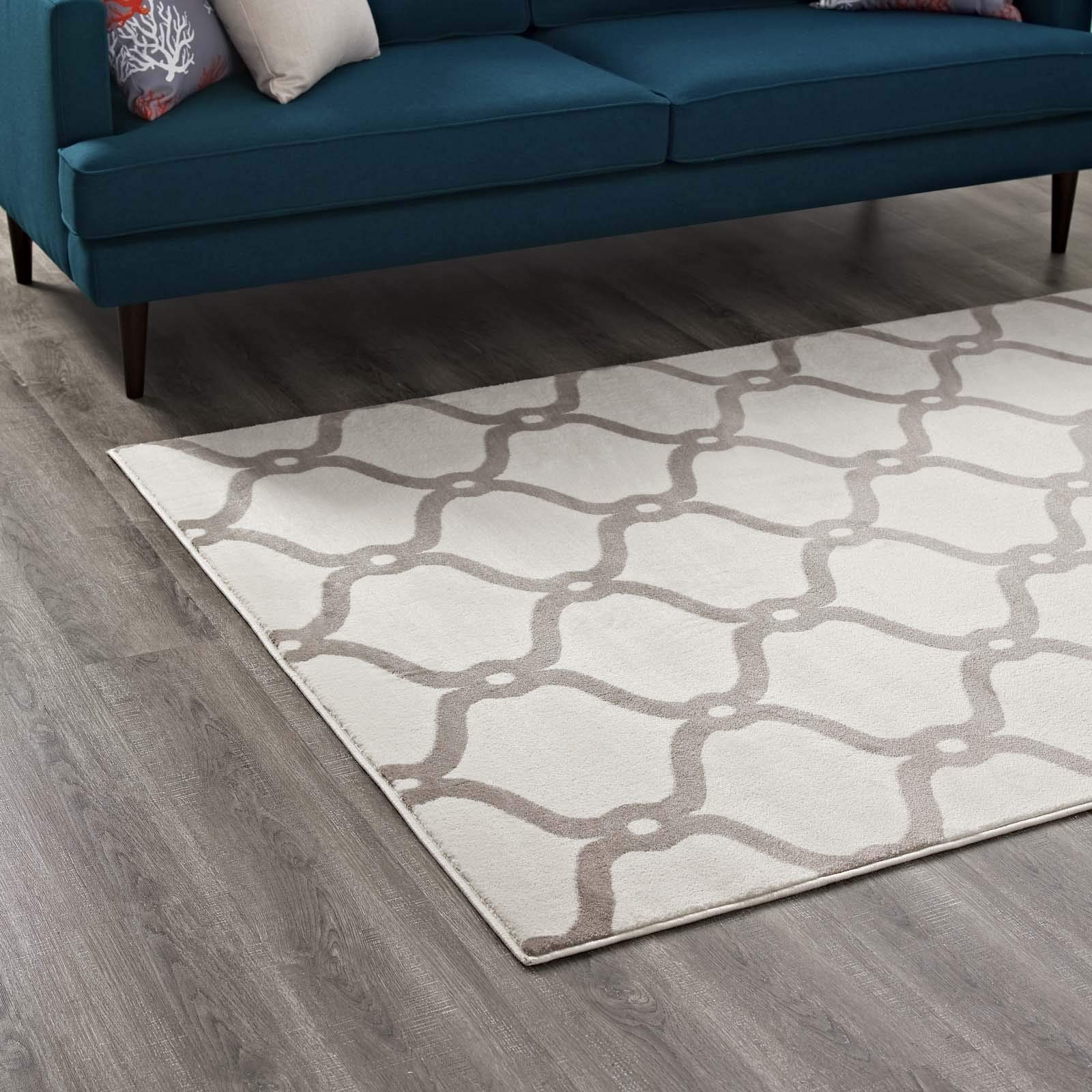 Modern Contemporary Urban Living Room Area Rug - Soft Fabric Floor Carpet Runner in Multi Ivory White - Perfect for Lounge, Bedroom & Home Decor