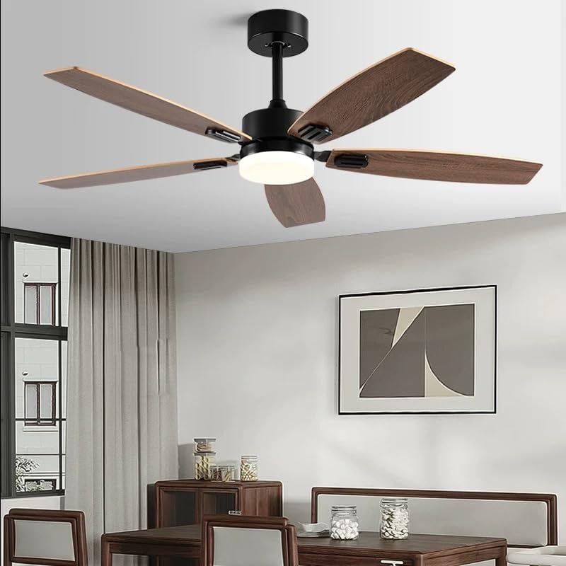 VONLUCE 52 Inch Smart Ceiling Fan with Light Kit, Remote Control, 5 Blades, Dual Finish DC Motor, Reversible & Silent 6-Speed - Perfect for Bedroom, Living Room, Study, and Home Office