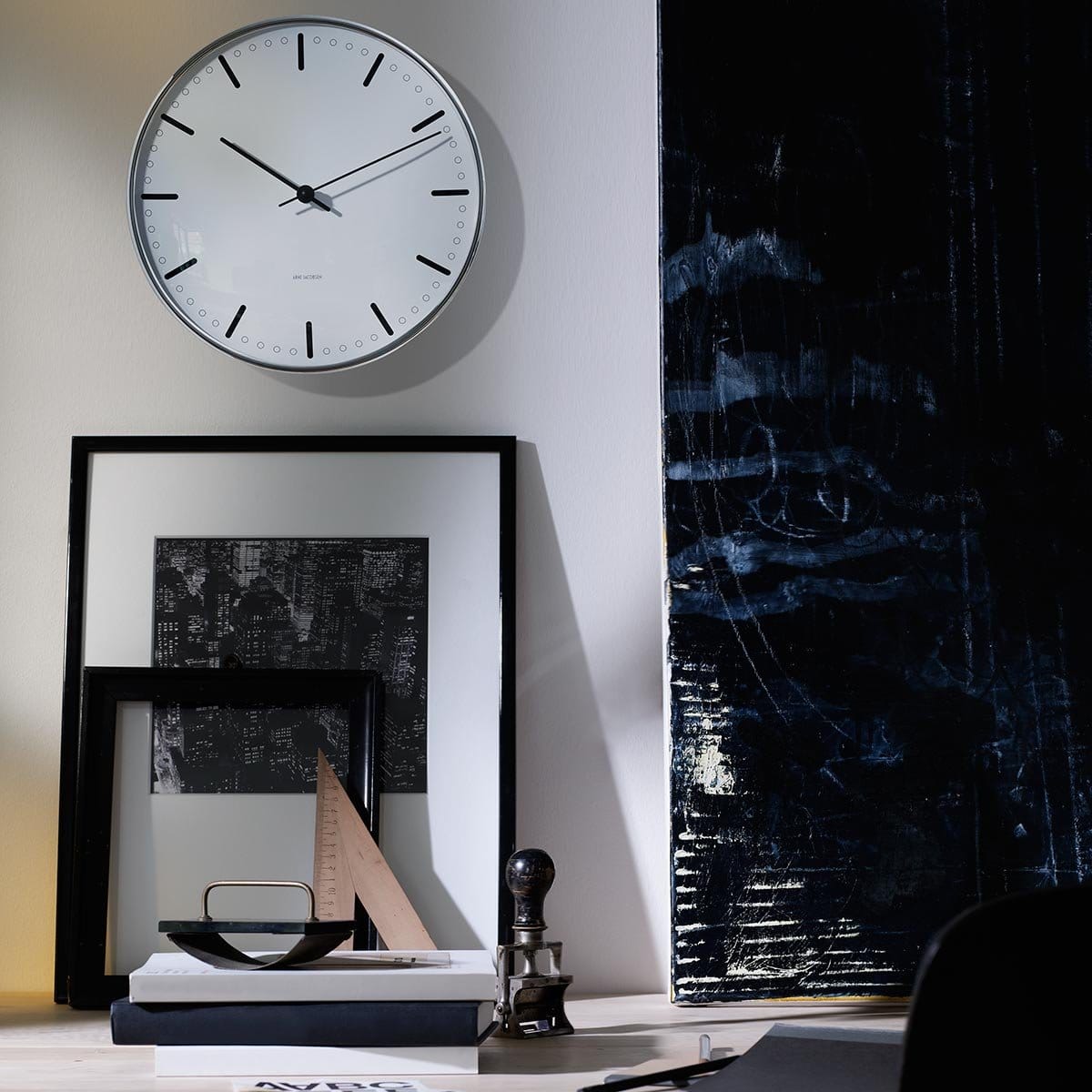 ARNE JACOBSEN City Hall Wall Clock 29cm - Modern White & Black Minimalist Clock for Home, Office & Classroom Decor | Scandinavian Design Wall Clock