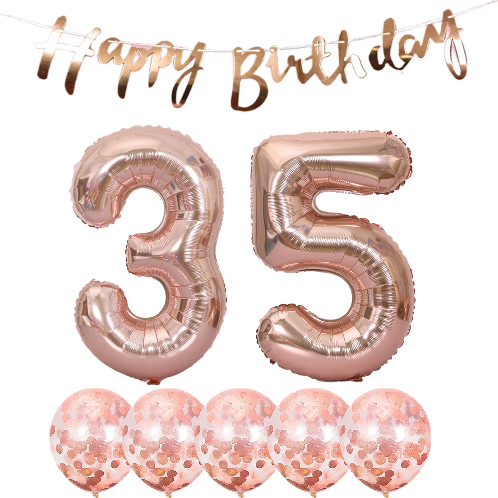 35th Birthday Party Decorations Set - Happy Birthday Banner, Rose Gold Helium Balloons (Number 35), Latex & Foil Balloons for 35 Years Old Celebration - Perfect for Milestone Birthdays, Anniversaries & Special Occasions