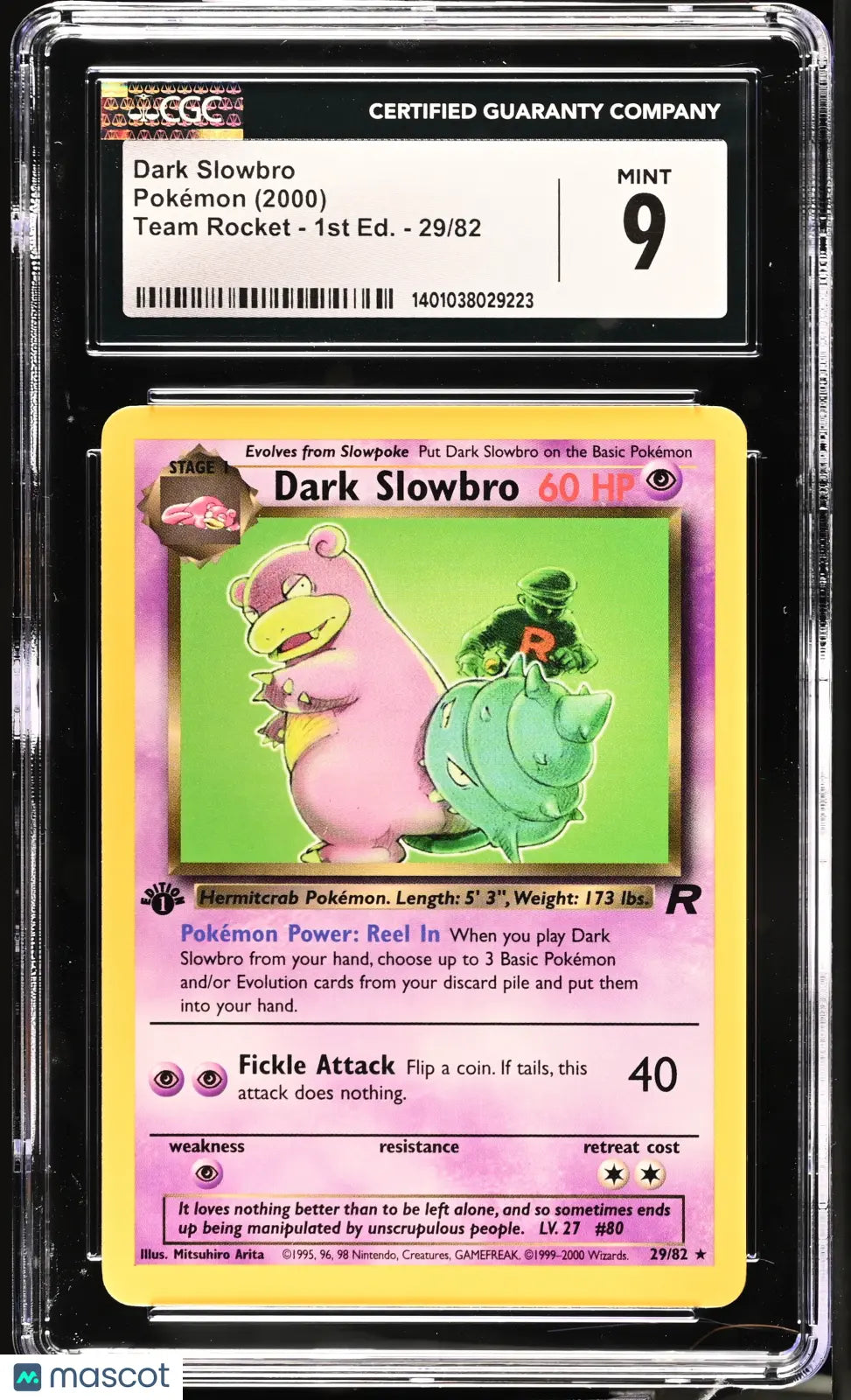2000 Pokémon Team Rocket Dark Slowbro 1st Edition 29/82 English CGC 9 Graded Card - Rare Collectible for Trading Card Game (TCG) Players & Pokémon Fans - Perfect for Display, Investment & Battling