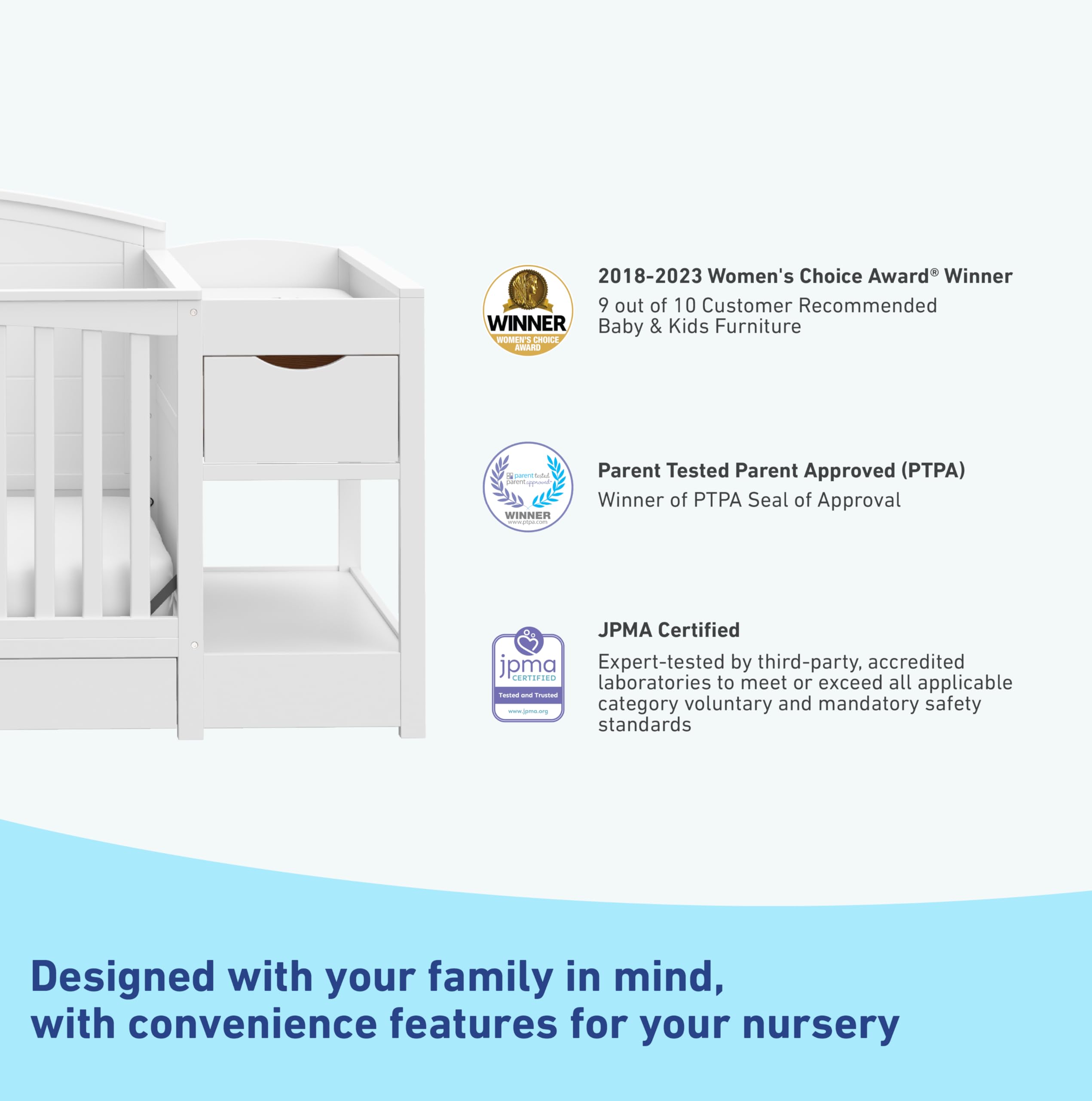 Graco Bellwood 5-in-1 Convertible Crib & Changer with Storage Drawer (White) - GREENGUARD Gold Certified, Converts to Toddler Bed & Full Bed, Nursery Furniture for Baby & Kids Room, Modern & Space-Saving Design