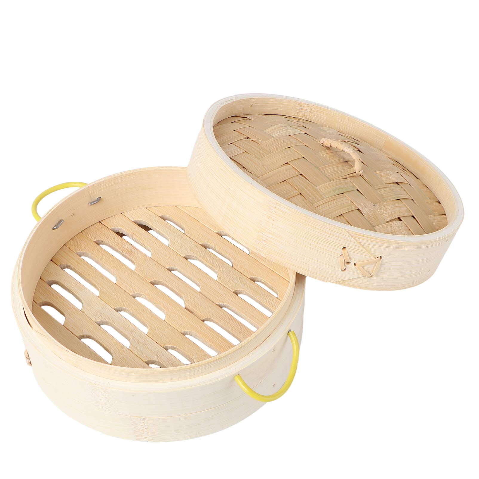 Premium 2-Piece Bamboo Steamer Basket Set - Wooden Food Steamer & Metal Egg Rack for Healthy Cooking | Perfect for Home Kitchens & Restaurants | Steaming Dumplings, Vegetables, Eggs & More