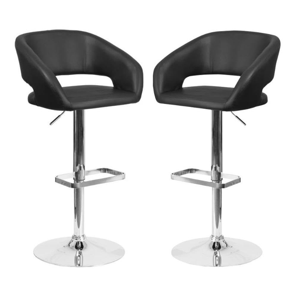 Premium Black Faux Leather Adjustable Bar Stools - Set of 2 for Kitchen Island, Breakfast Nook & Home Bar - Modern Counter Height Stools with Comfortable Backrest