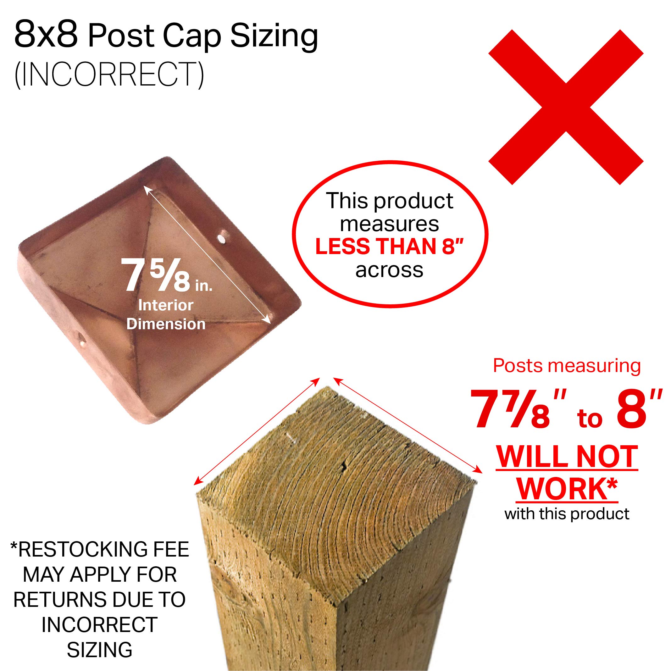 8x8 Solid Copper Flat Top Post Caps (3-Pack) - Extended Lip Design - Natural Patina Finish - 7-1/2 x 7-1/2 Inches - Perfect for Fence, Deck, and Mailbox Posts - Durable Outdoor Decorative Hardware
