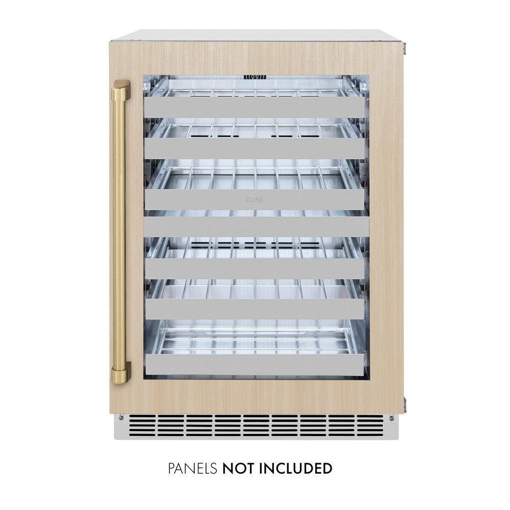 ZLINE Autograph Edition 24 Inch Touchstone Dual Zone 44 Bottle Wine Cooler with Panel Ready Glass Door & Champagne Bronze Handle - Perfect for Home Bars, Wine Cellars, and Entertaining (RWDPOZ 24 CB)