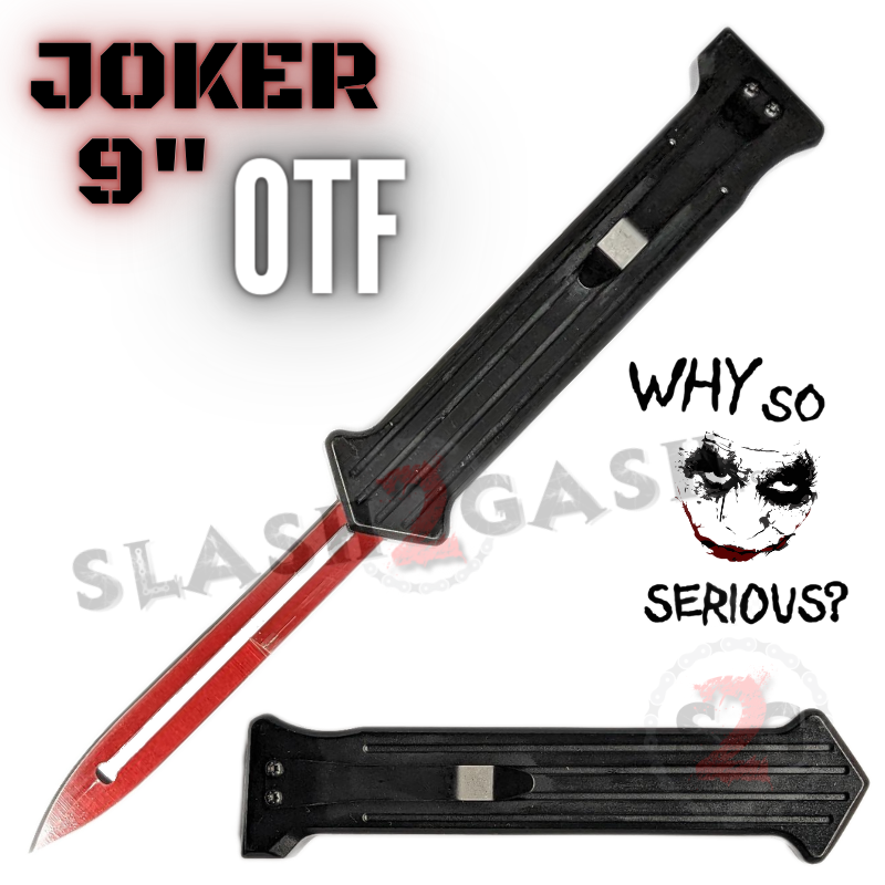JOKER 9 OTF Automatic Knife - Premium Switchblade Dagger with Red Blade | Why So Serious | Tactical EDC, Outdoor Survival & Collection