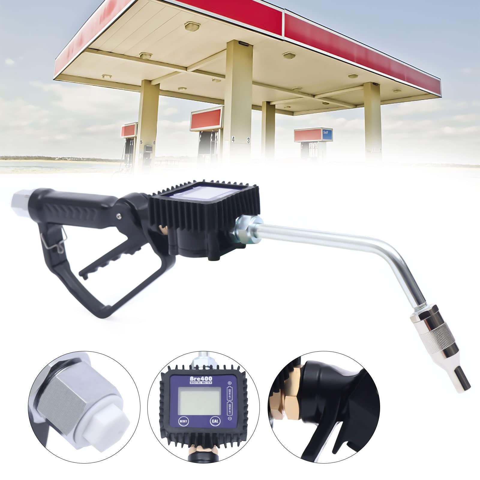 Digital Oil Dispensing Nozzle with Flow Meter - 0.5-50MPA Spout Oil Control Valve, Oil Gun & 2 Batteries (US Stock) | Perfect for Gas Stations, Auto Shops & Industrial Fuel Transfer