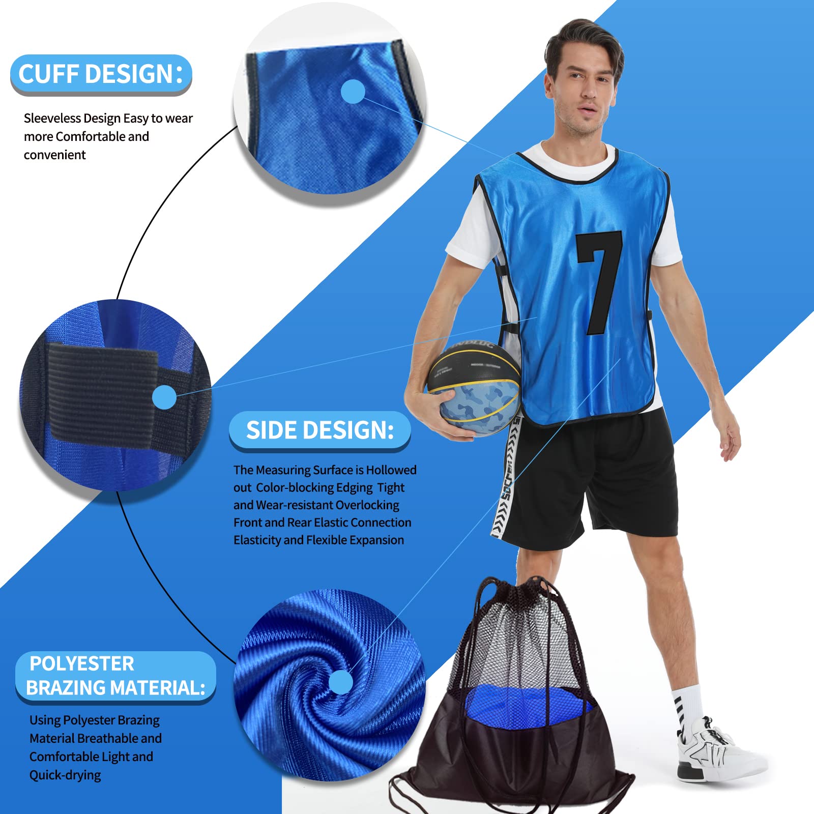 Scrimmage Training Vest 12 Pack - Reversible Soccer Pinnies for Adults & Youth - Numbered Practice Bibs for Team Sports - Perfect for Soccer, Basketball & Football Drills