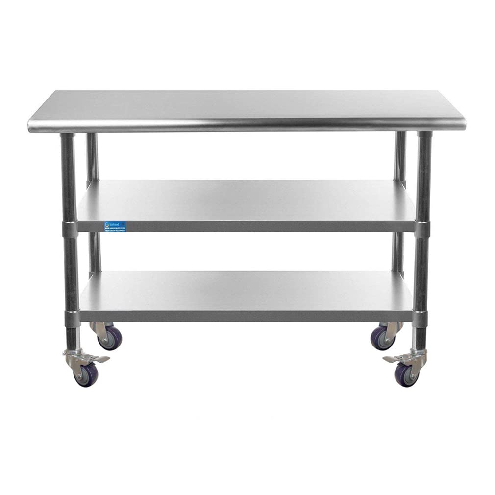 AmGood Stainless Steel Work Table with 2 Shelves & Wheels - 48