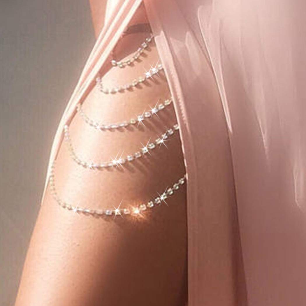 Boho Crystal Leg Chain - Rhinestone Body Jewelry for Women & Girls | Rave Party, Festival, Beach Wear Accessories | Adjustable Thigh Chain for Dance, Cosplay, Fashion Outfits