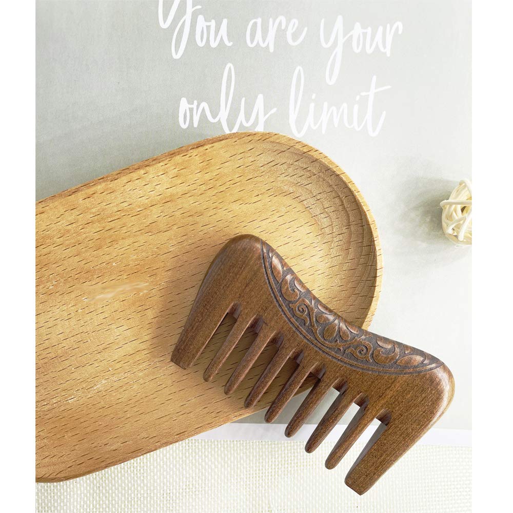 Premium Handmade Sandalwood Hair Comb for Women & Men - Wide Tooth Anti-Static Detangling Comb for Curly, Wavy & Thick Hair - Pocket Size Wooden Comb (2 Pack) - Perfect for Travel, Home & Salon Use