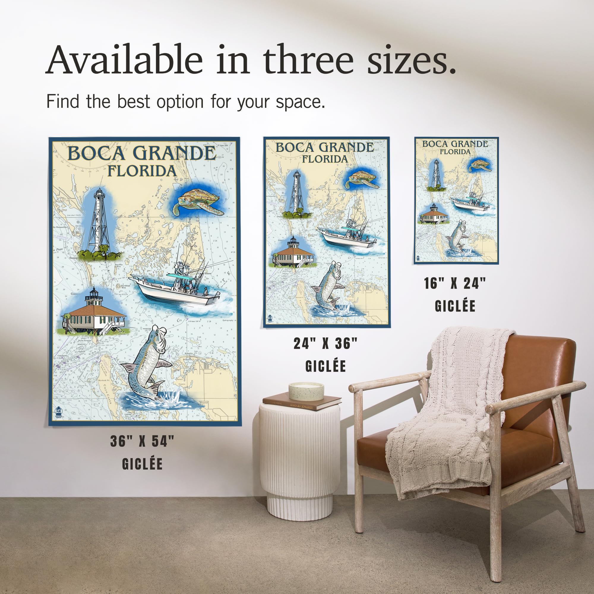 Lantern Press 16x24 Inch Giclee Print - Boca Grande Florida Nautical Chart Wall Art | Coastal Decor for Living Room, Beach House & Office