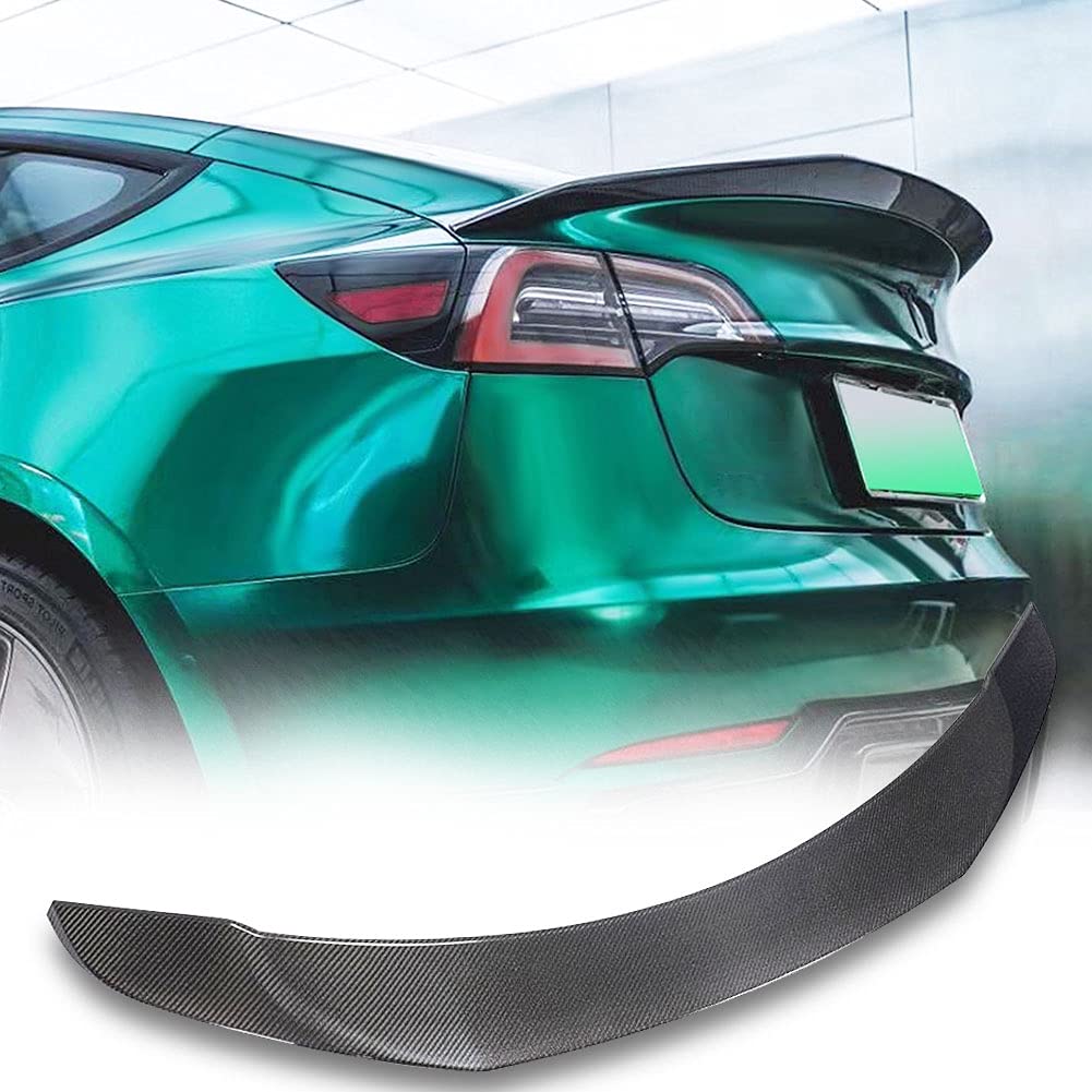 JCING Model 3 Carbon Fiber Rear Spoiler for Tesla Model 3 2017-2023 - High Performance Trunk Lid Wing, Aftermarket Car Accessories & Styling Kit - Perfect for Street Racing & Car Shows