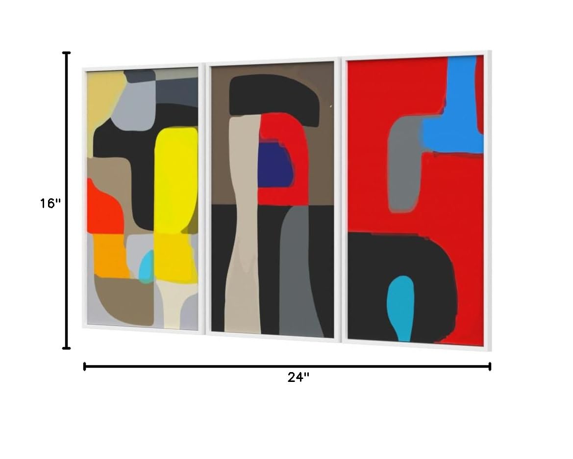 Wall26 3-Piece Floating Framed Canvas Wall Art Set - Modern Geometric Abstract Painting for Living Room & Bedroom Decor - 16x24 Inch Ready to Hang Triptych - Perfect for Home, Office, or Gift Giving
