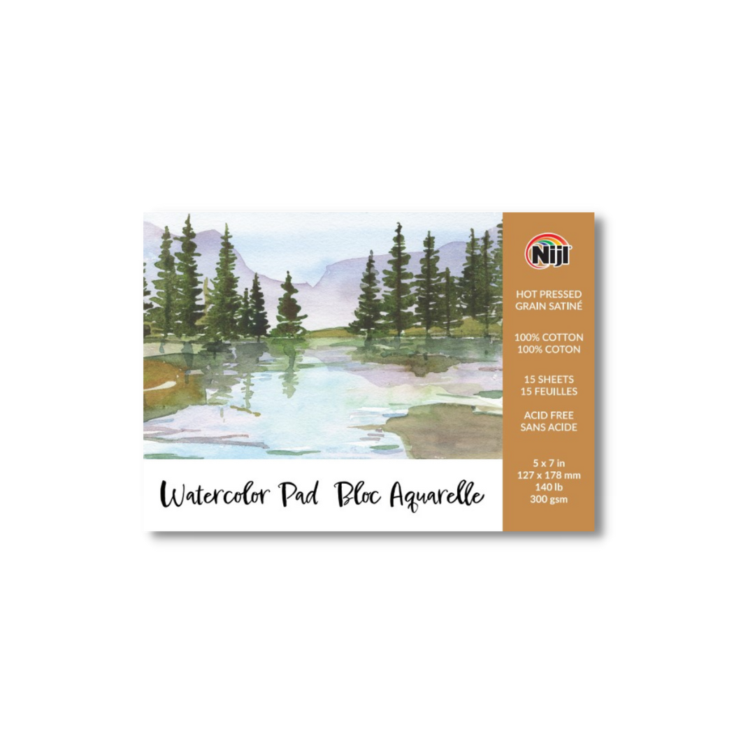 Niji Watercolor Paper Pad - Hot Press (NHP 5) - 100% Cotton, Acid-Free, 140lb/300gsm - Perfect for Watercolor Painting, Calligraphy & Mixed Media Art