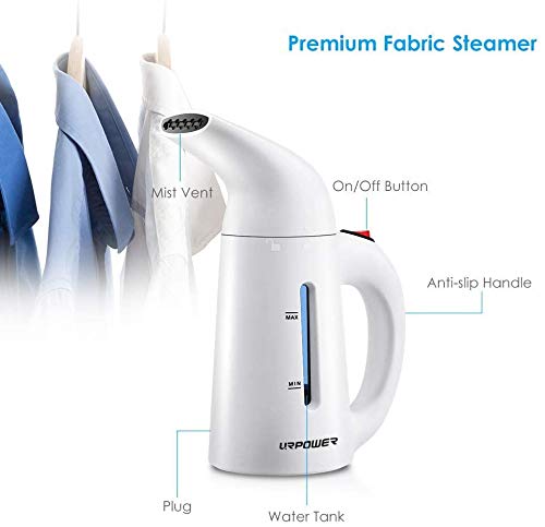 URPOWER 180ml Portable Handheld Steamer for Clothes - 7-in-1 Fast Heating Garment Steamer with Large Capacity | Perfect for Travel, Home Use & Wrinkles Removal on Dresses, Suits & Curtains