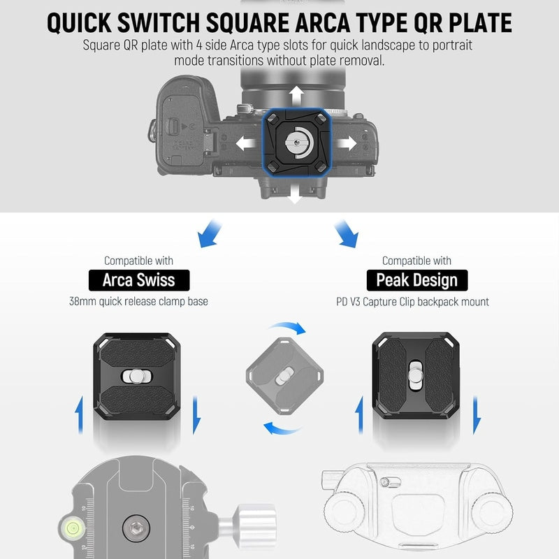 Neewer QPR 5 Quick Release Plate - Square Arca Type Compatible with DSLR Cameras & Tripods (2 Pack) - Perfect for Photography, Videography & Travel Shooting
