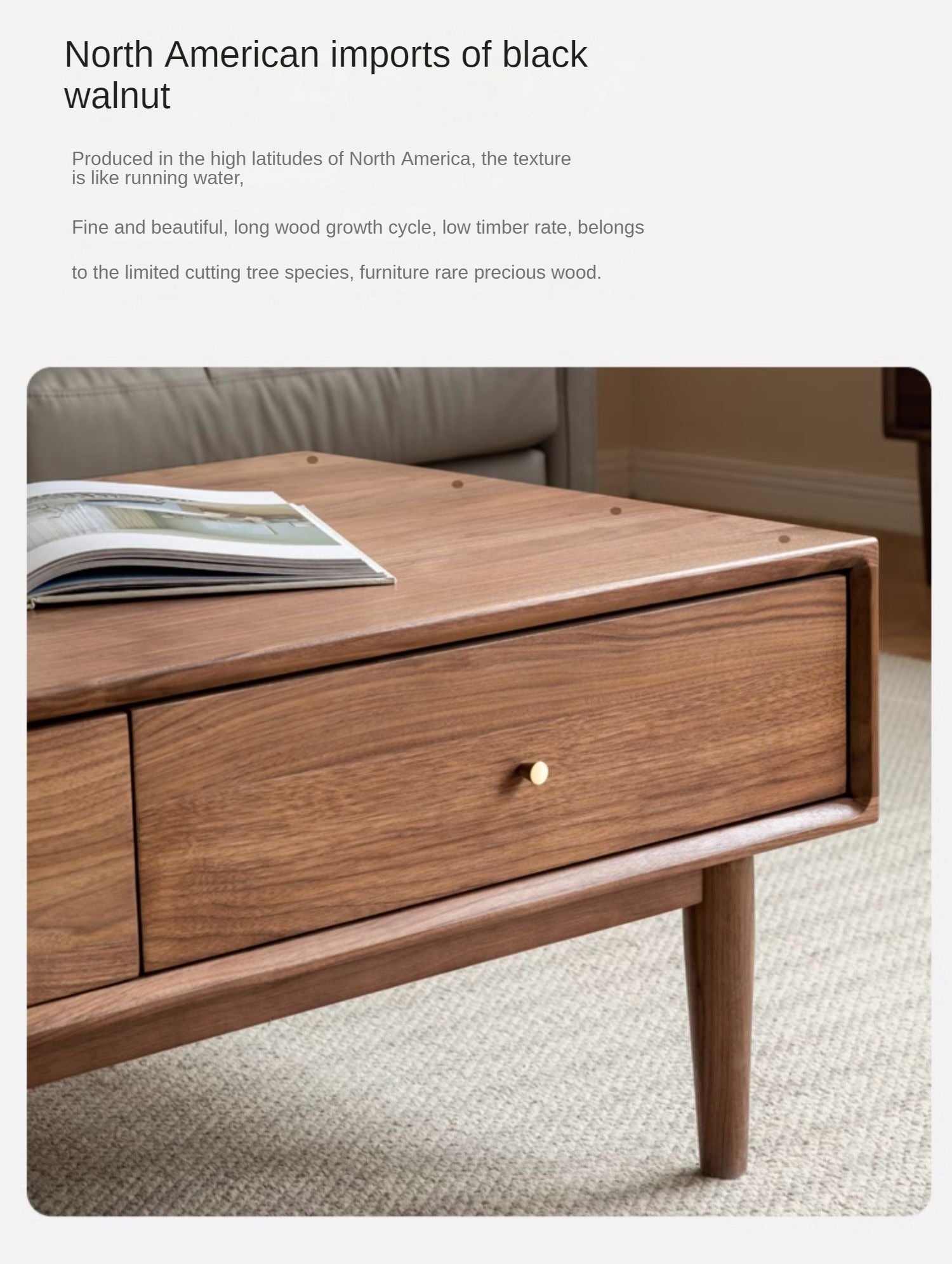 Solid Black Walnut Wood Rocking Coffee Table - Modern Natural Wood Living Room Furniture for Home Decor & Relaxation