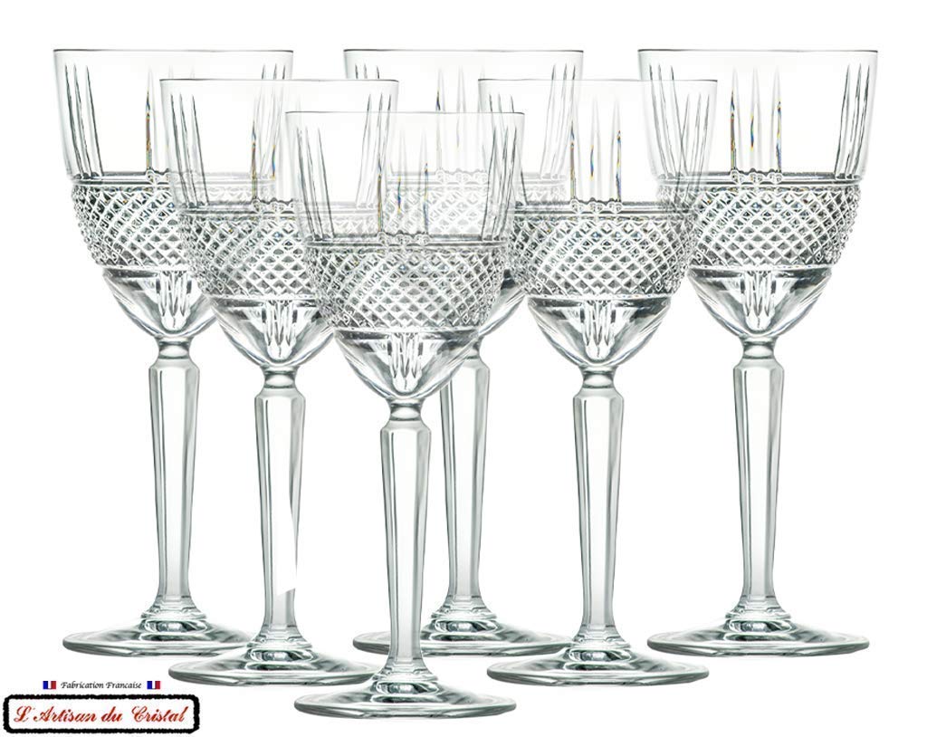 Premium 6-Piece Crystal Water & Wine Glasses Set - 10 fl oz - Elegant Diamond Cut Design by Artisan du Cristal - Luxury Drinkware for Parties, Weddings & Fine Dining - Gift Boxed Set - Made in France