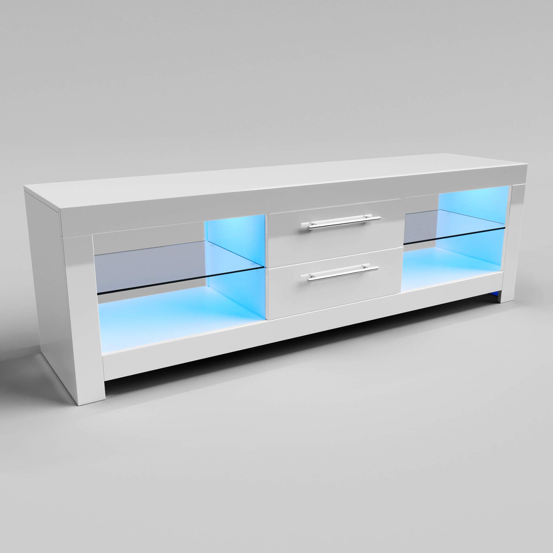 Modern White Glossy 1600mm LED TV Stand with Ambient Lighting - Storage Cabinet for 32-65 Inch 4K TVs - Elegant Living Room & Bedroom Furniture for Home Entertainment Setup