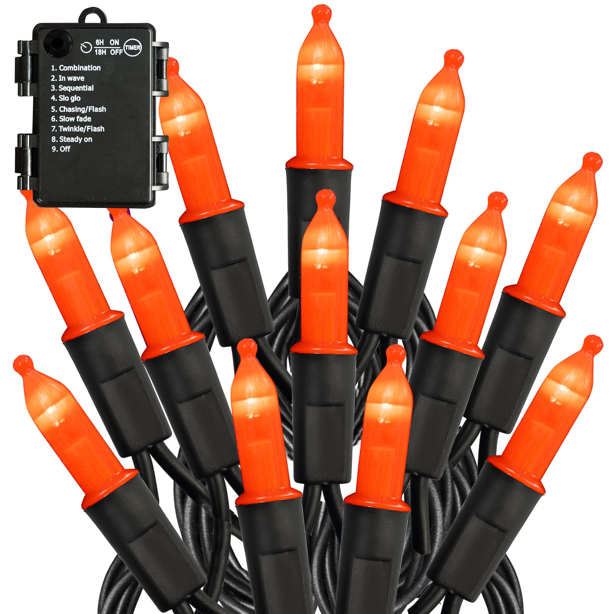 50 LED 16FT Orange Halloween String Lights - Battery Operated Waterproof Outdoor Lights with 8 Modes - Perfect for Halloween Decorations, Indoor, Patio, Garden & Party Decor - Creates Spooky Ambiance for Trick-or-Treating, Haunted Houses & Halloween Parties