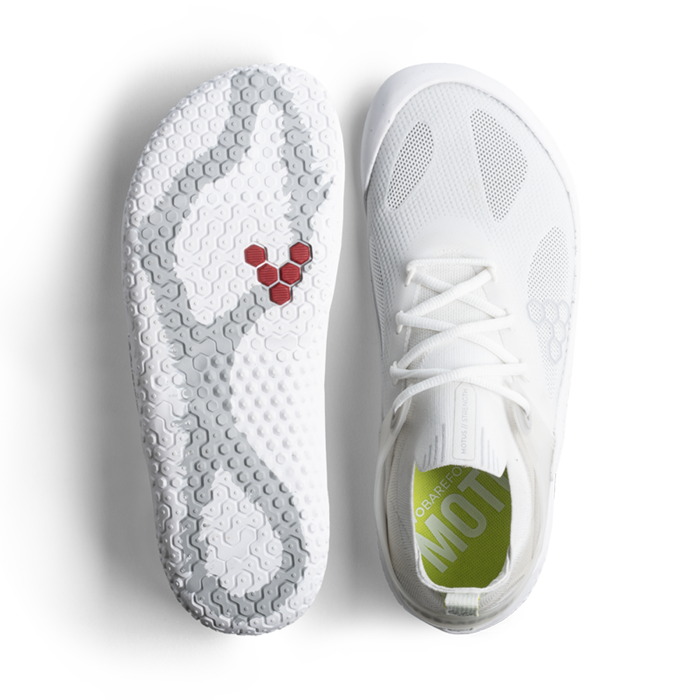 Vivobarefoot Motus Strength Women's Barefoot Shoes - Bright White/Grey | Lightweight & Flexible for Cross Training, Gym & Fitness Workouts