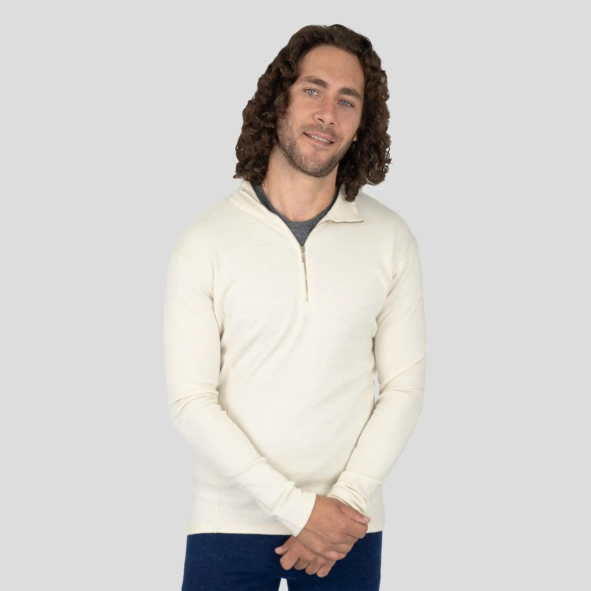 Men's Alpaca Wool Base Layer - 300 Lightweight Half Zip Thermal Shirt for Hiking, Skiing & Winter Outdoor Activities