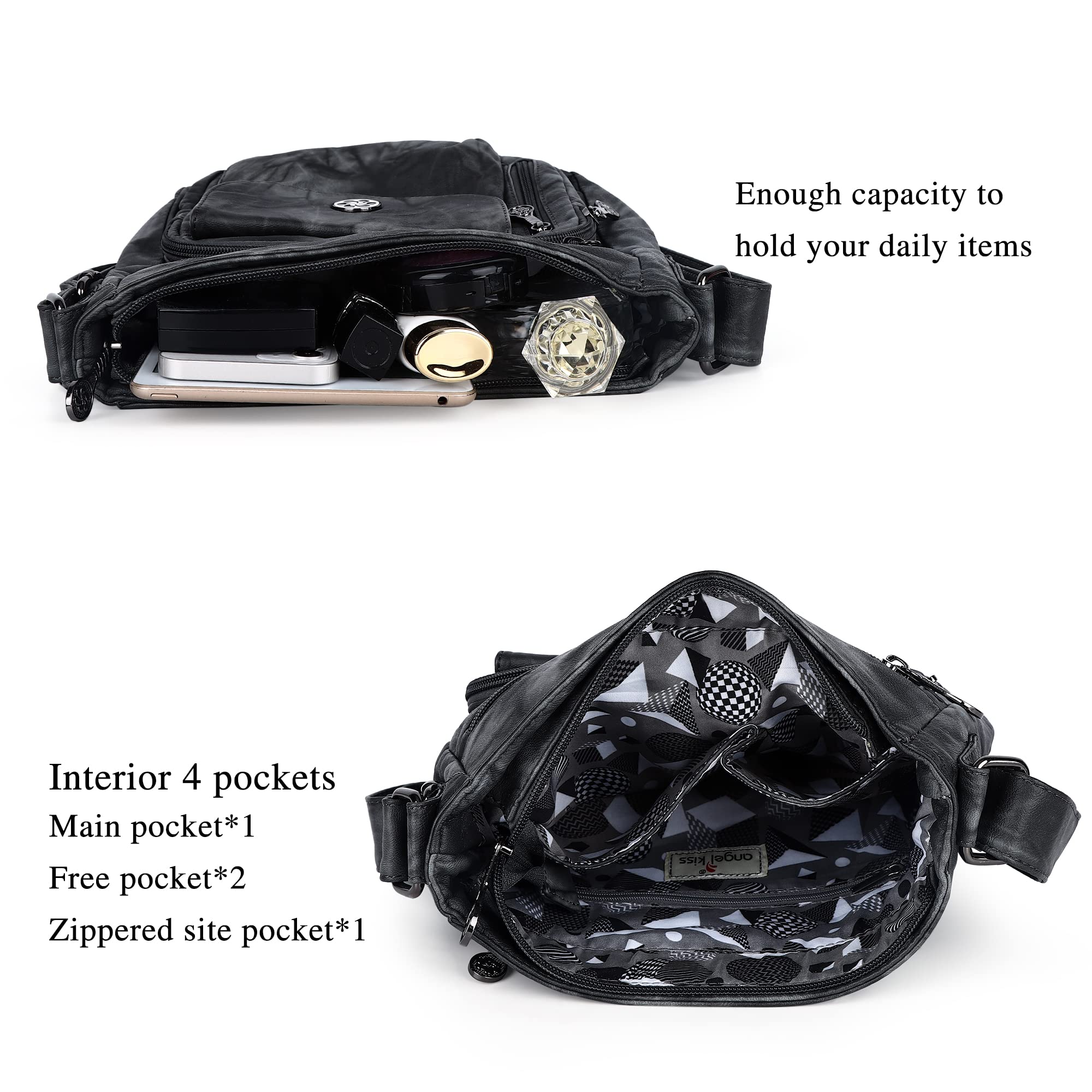 Angel Kiss Vegan Leather Crossbody Bag for Women - Adjustable Strap Small Shoulder Purse | Perfect for Everyday Use, Travel & Shopping