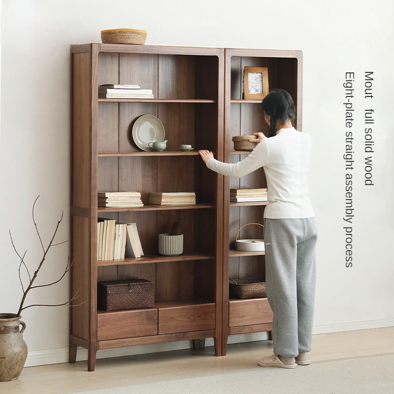 Premium Black Walnut Solid Wood Bookcase - Customizable Modular Bookshelf for Home Office, Living Room & Library Storage | Durable & Stylish Furniture for Books, Decor & Display