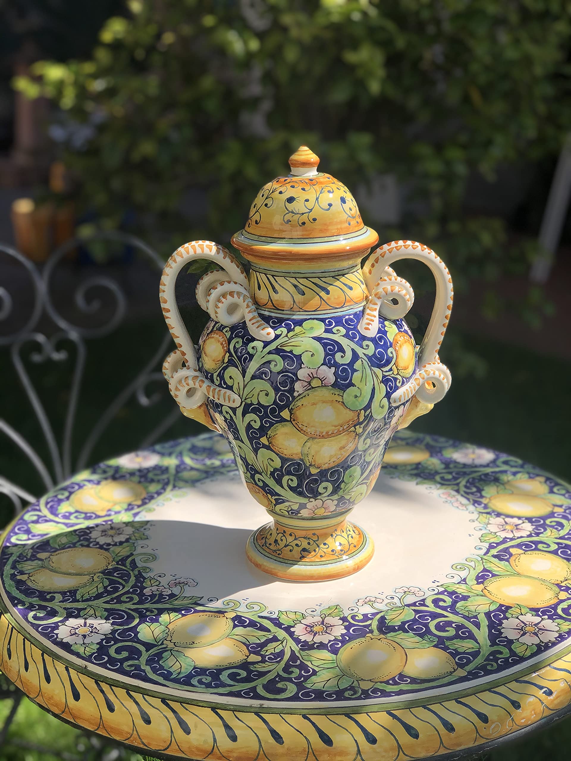 Italian Ceramic Amphora Vase - Hand Painted Tuscan Lemon Decor Art Pottery from Italy | Elegant Home Decor, Wedding Centerpiece & Mediterranean Style Gift