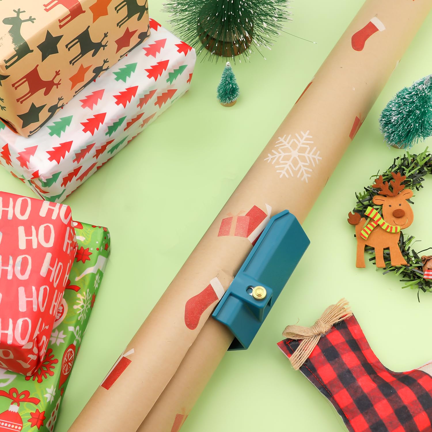 Premium Wrapping Paper Cutter - Upgraded Steel Blade, Sliding & Replaceable Design for Christmas, Birthday Gift Wrapping - Perfect for DIY Crafts, Holiday Gifts & Party Decorations (Blue)