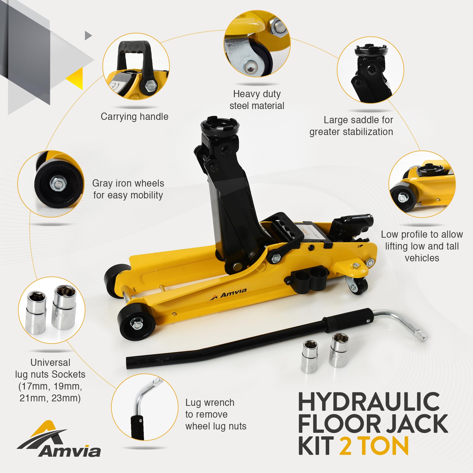 2 Ton (4,400 lbs) Hydraulic Low Profile Floor Jack Kit with Carrying Case - Portable Trolley Jack for SUV, Auto & Truck Repair - Includes Lug Wrench & Tools - Perfect for Garage, Roadside Emergencies & DIY Car Maintenance