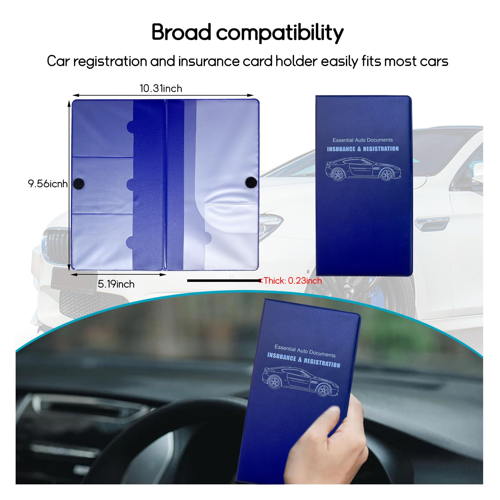 10.39''×9.56'' Universal Car Registration & Insurance Holder - Essential Auto Document Organizer for Glove Box with Secure Closure - Large Blue Car Interior Accessories (Perfect for Vehicle Paperwork Storage & Organization)